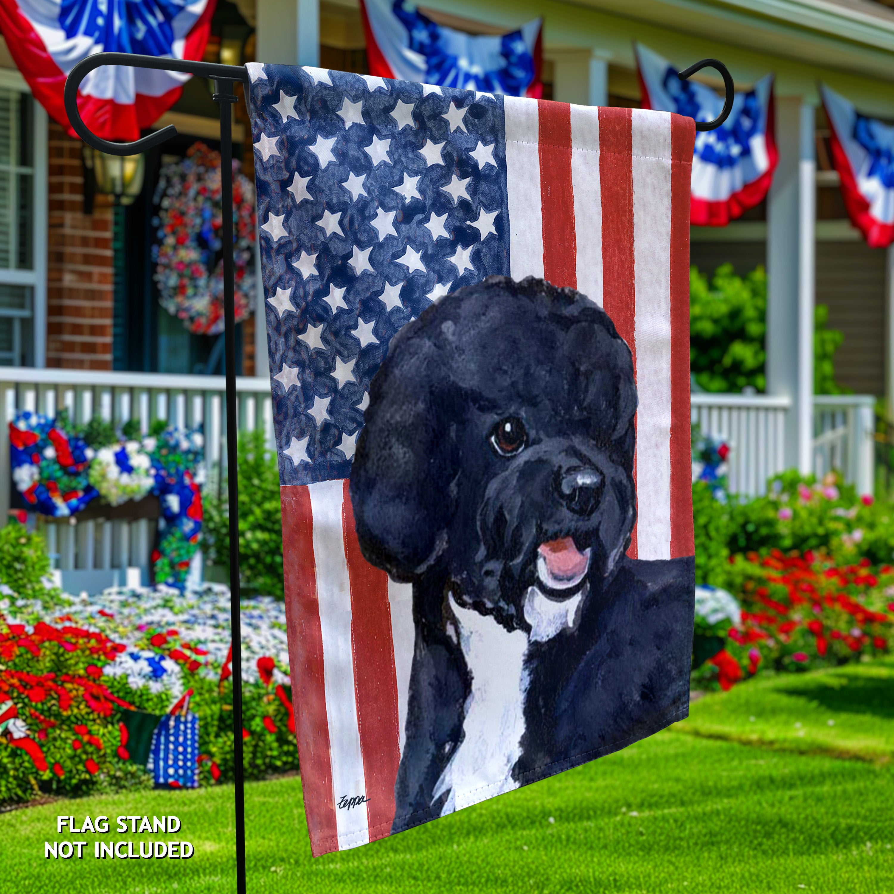 Portuguese Water Dog Black Americana Garden Flag