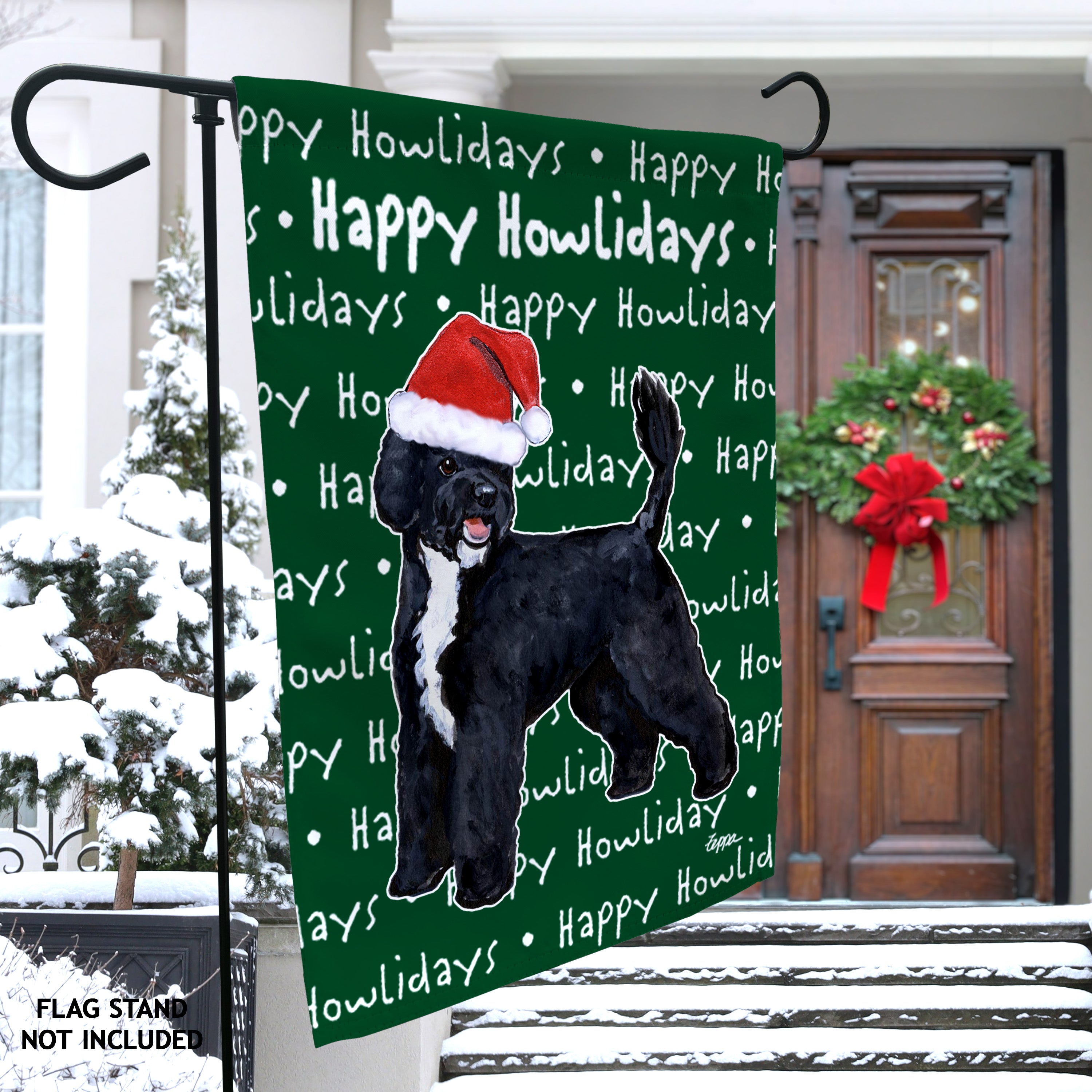 Portuguese Water Dog Black Christmas Garden Flag