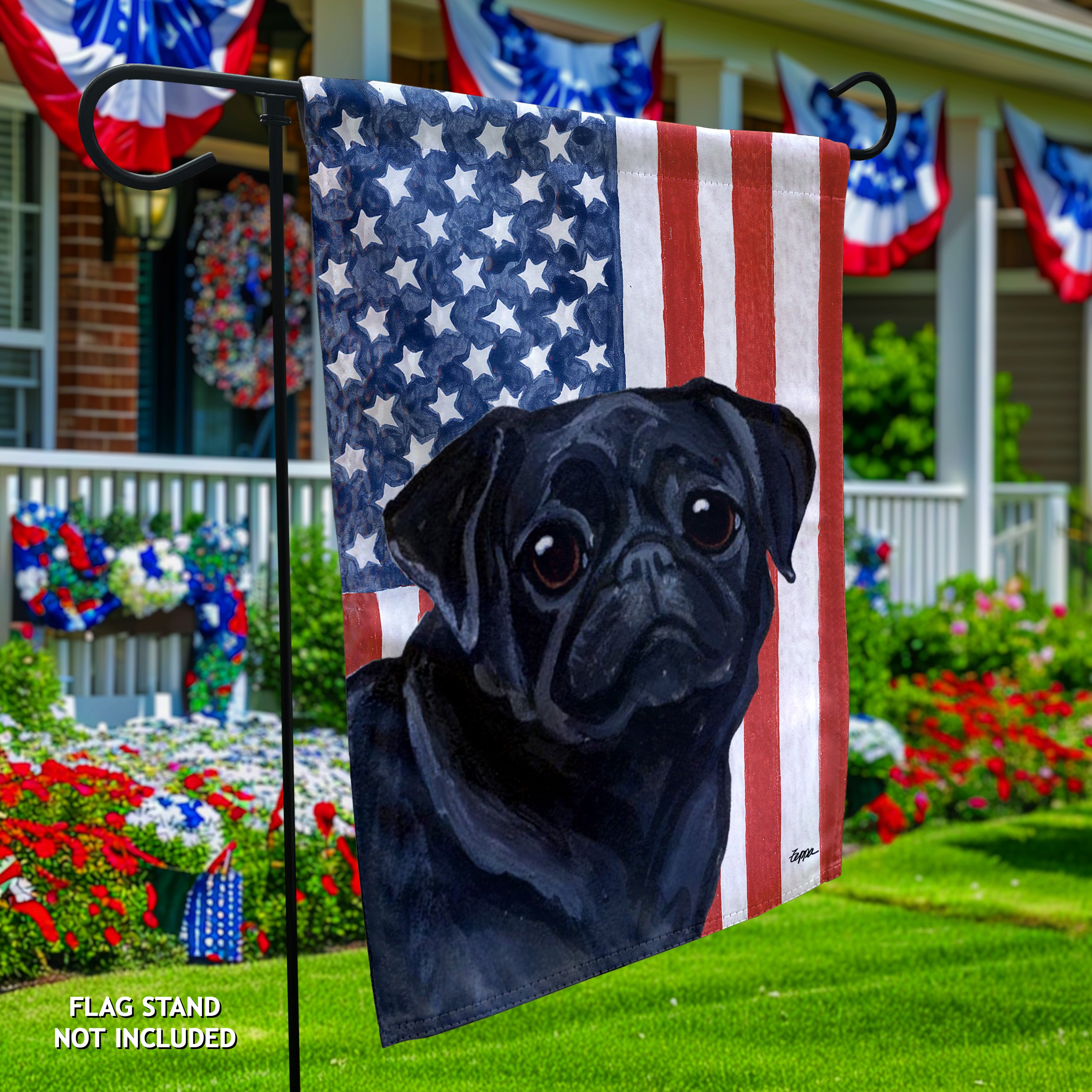 Pug Americana Garden Flag