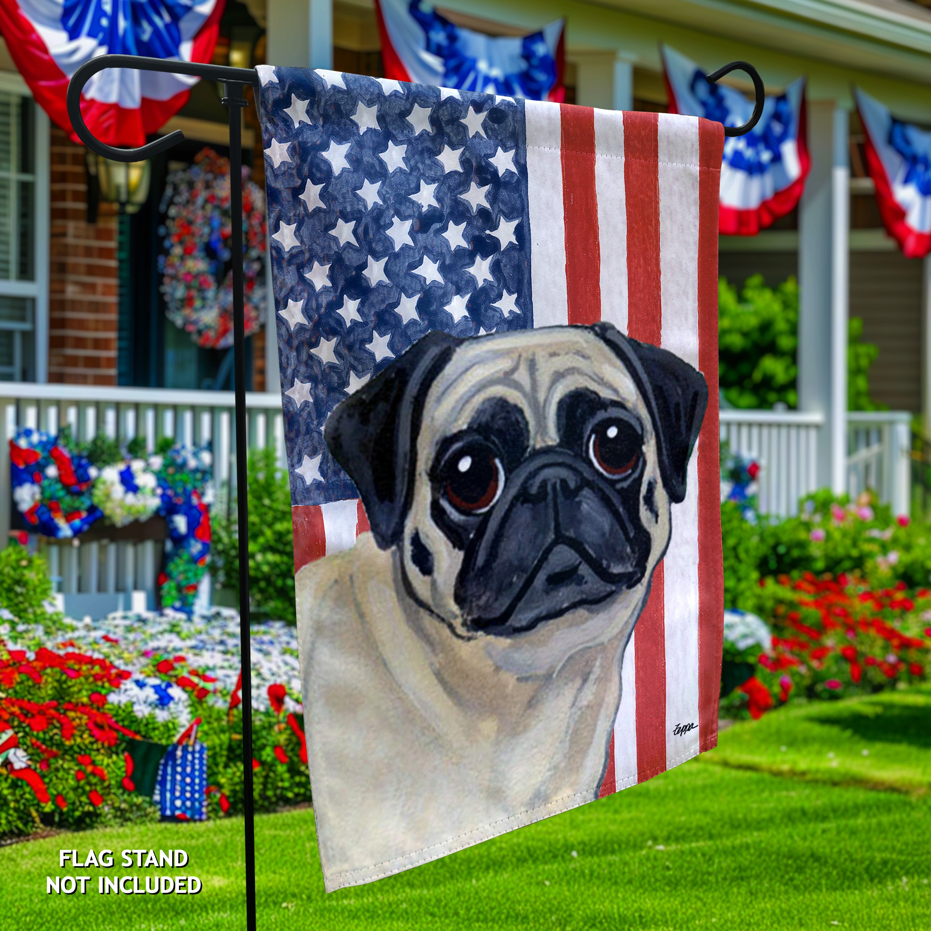 Pug Americana Garden Flag