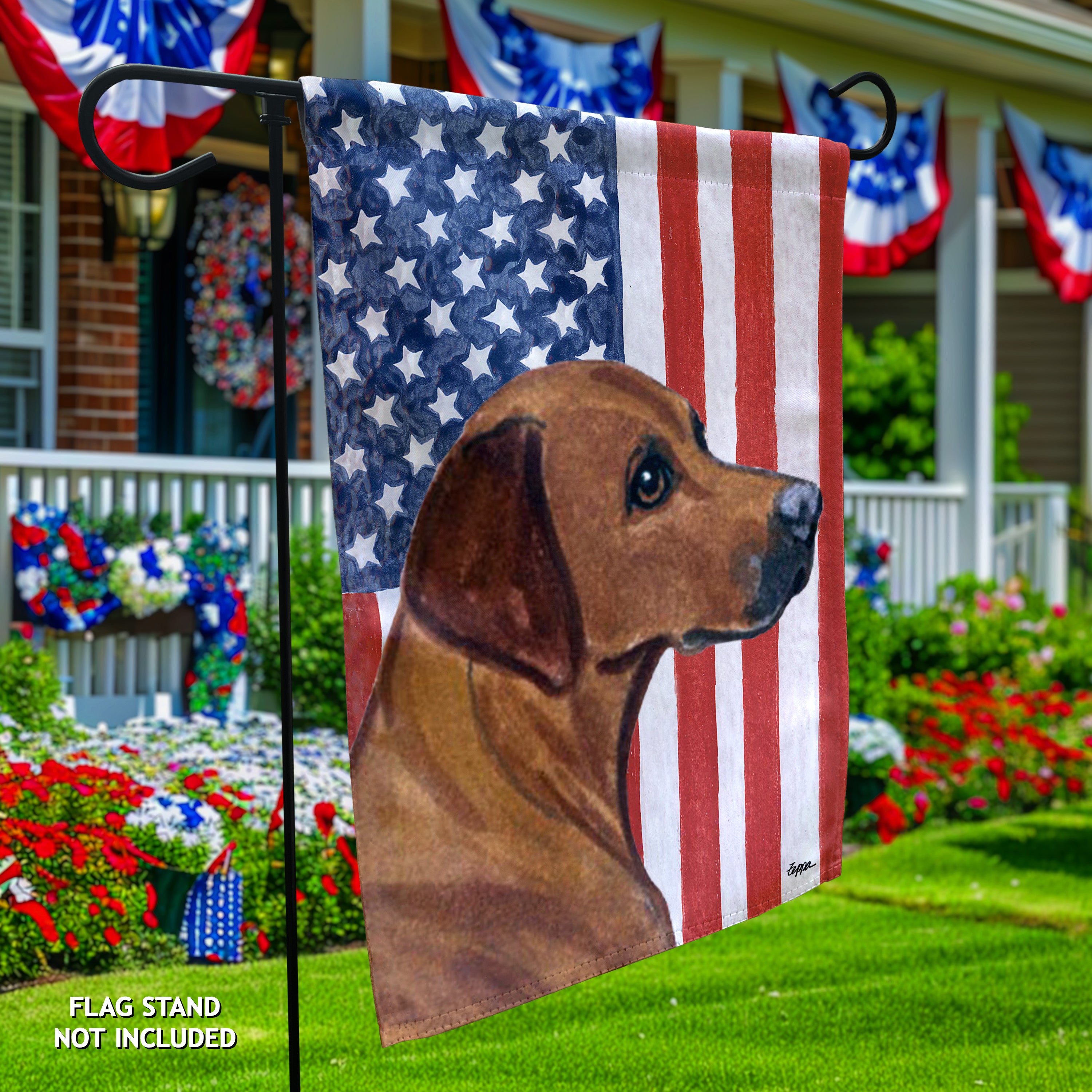 Rhodesian Ridgeback Americana Garden Flag