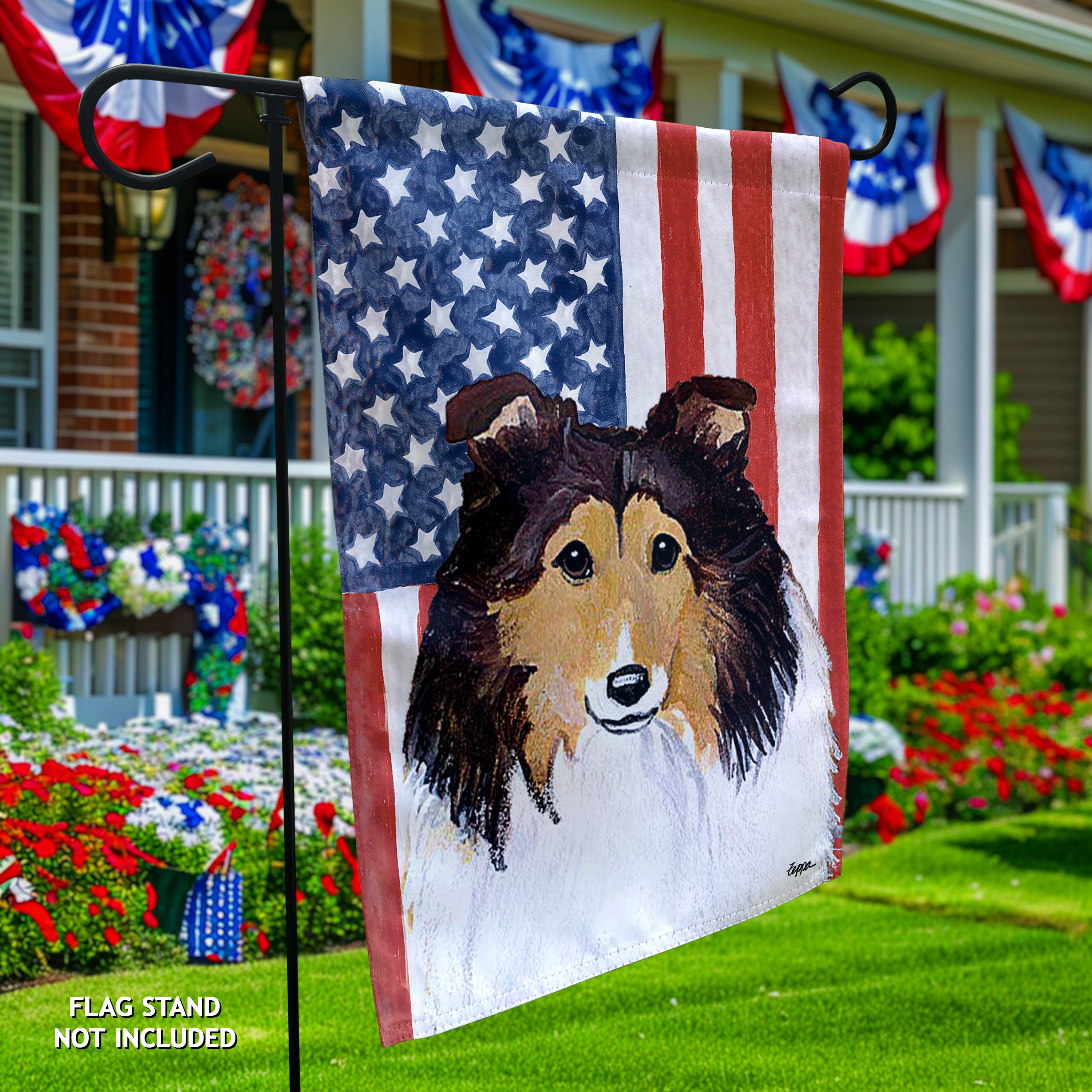 Shetland Sheepdog Americana Garden Flag