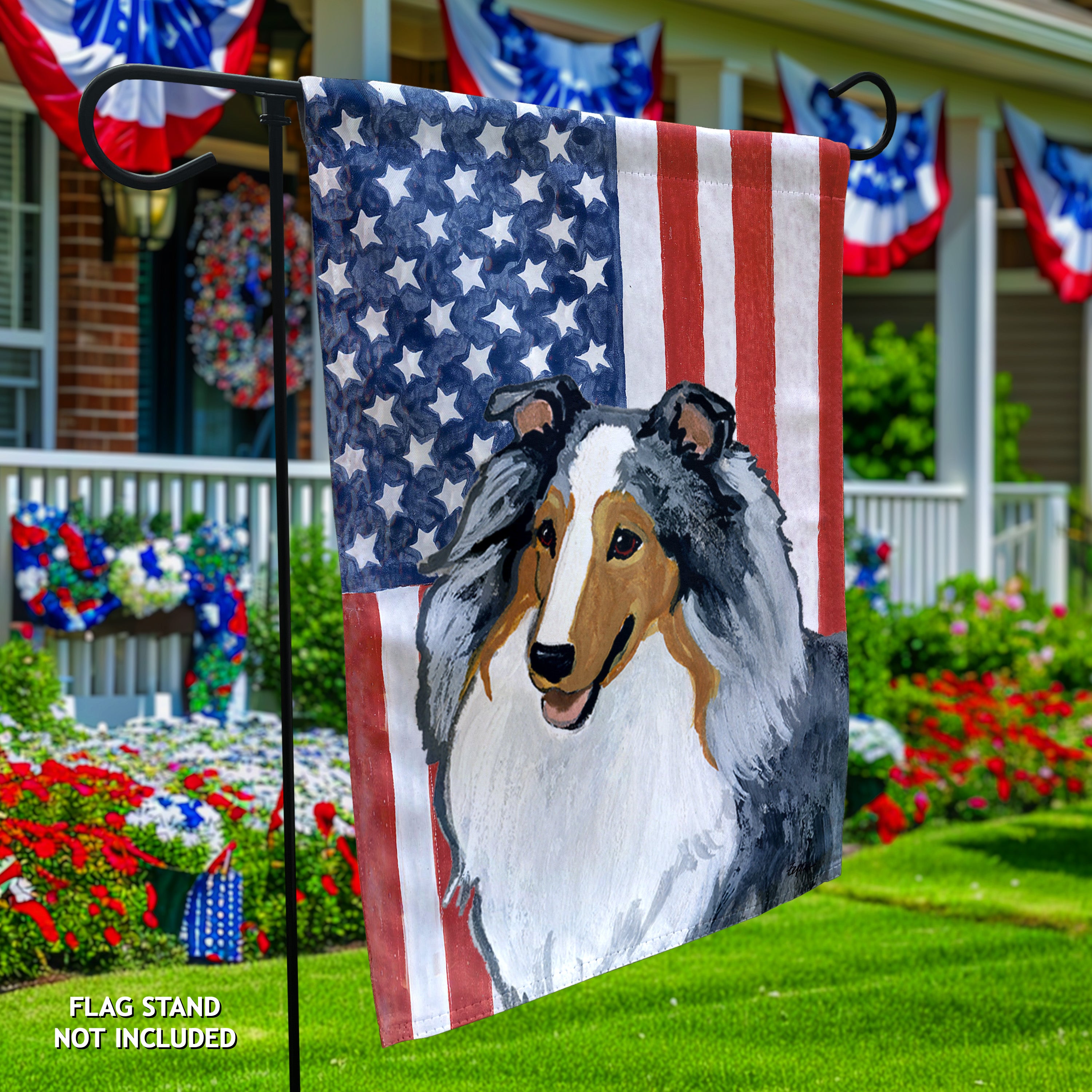 Shetland Sheepdog Americana Garden Flag