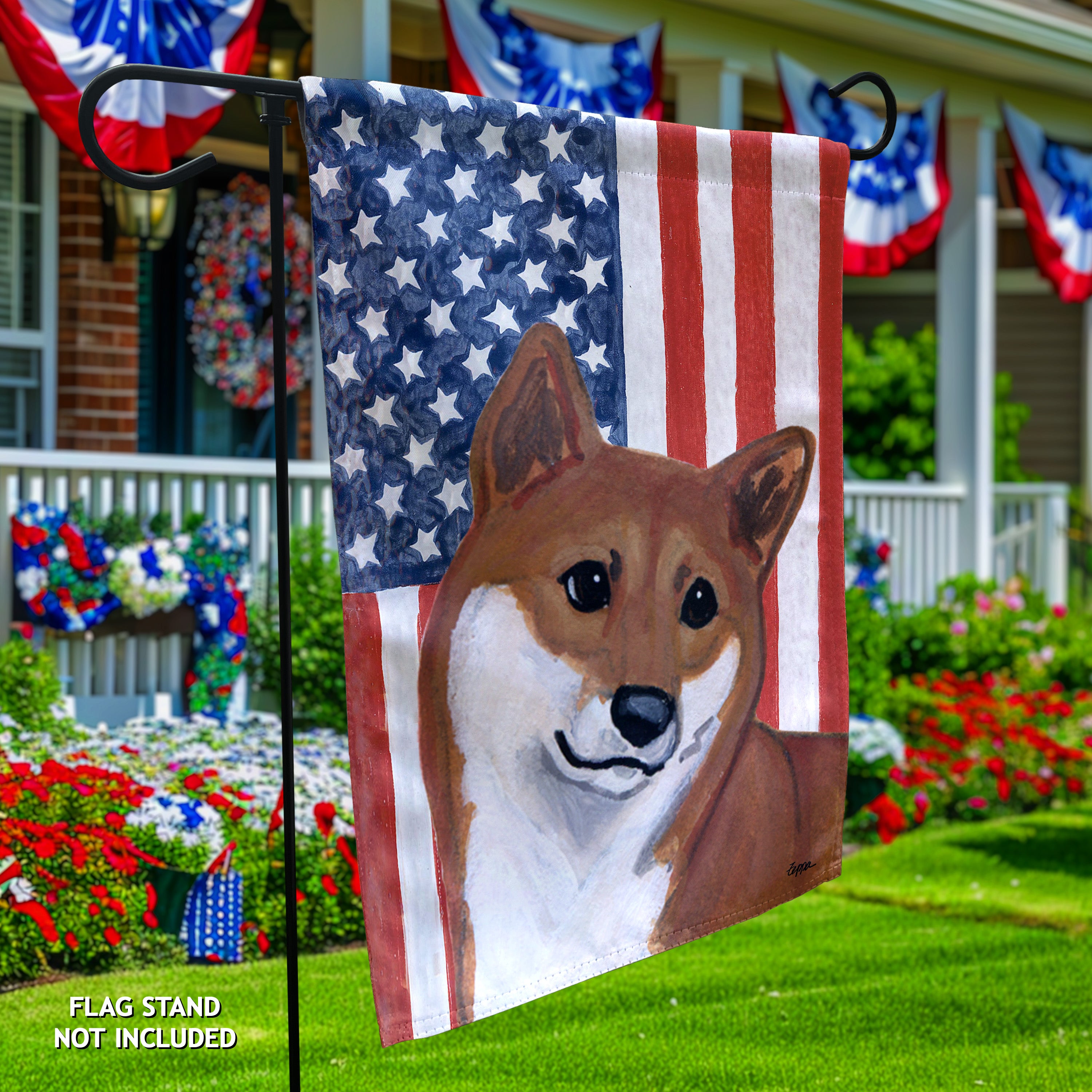 Shiba Inu Americana Garden Flag