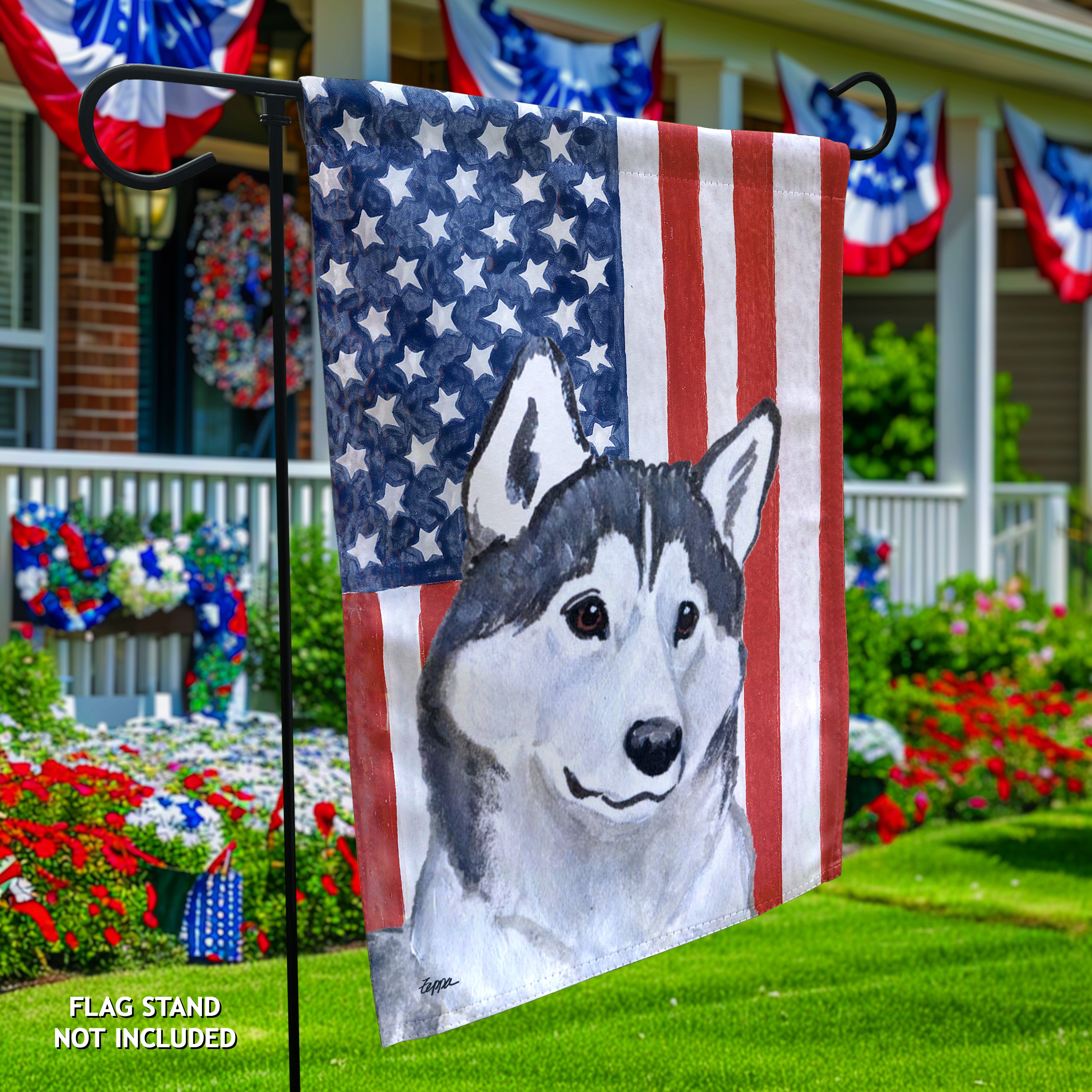 Siberian Husky Americana Garden Flag