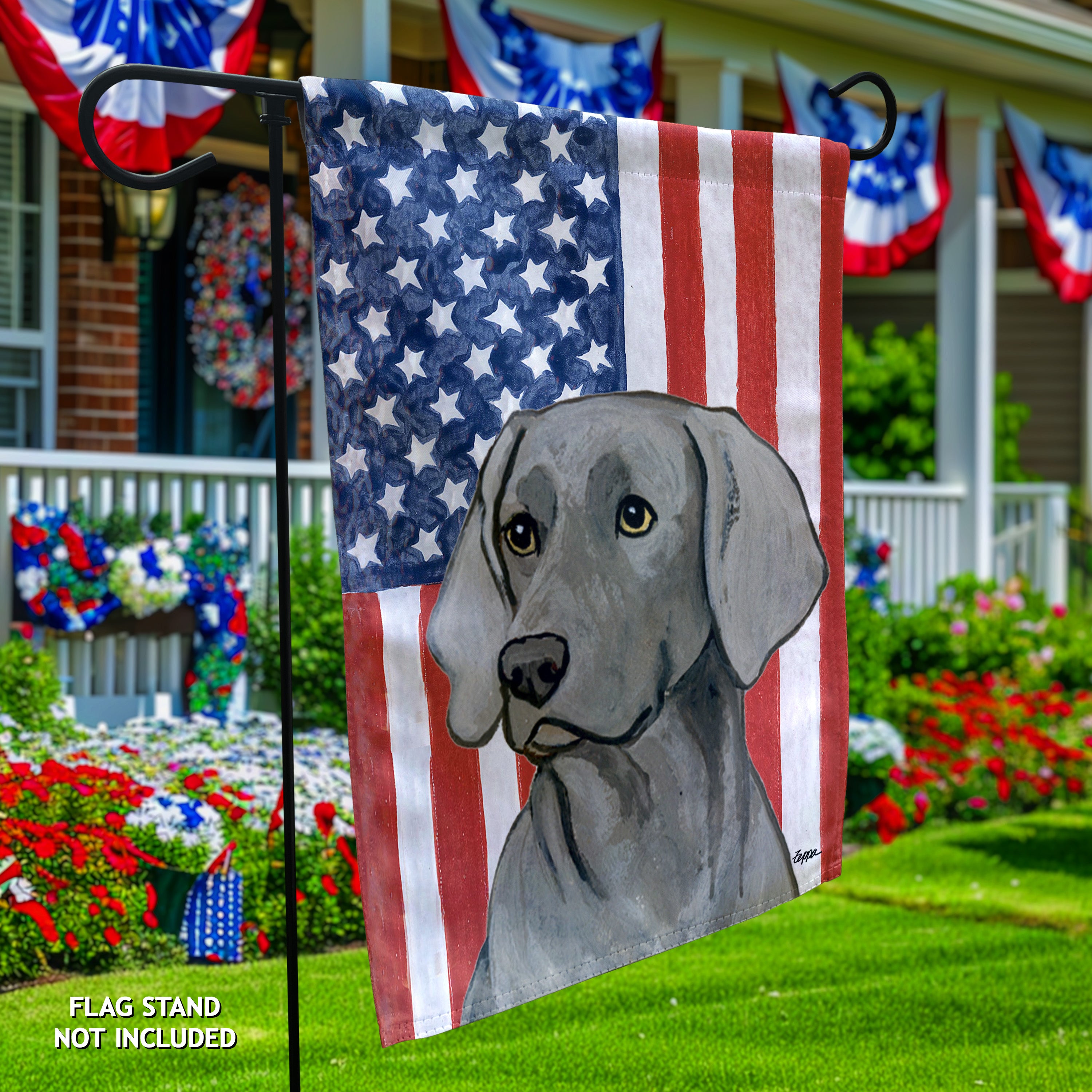 Weimaraner Sitting Americana Garden Flag
