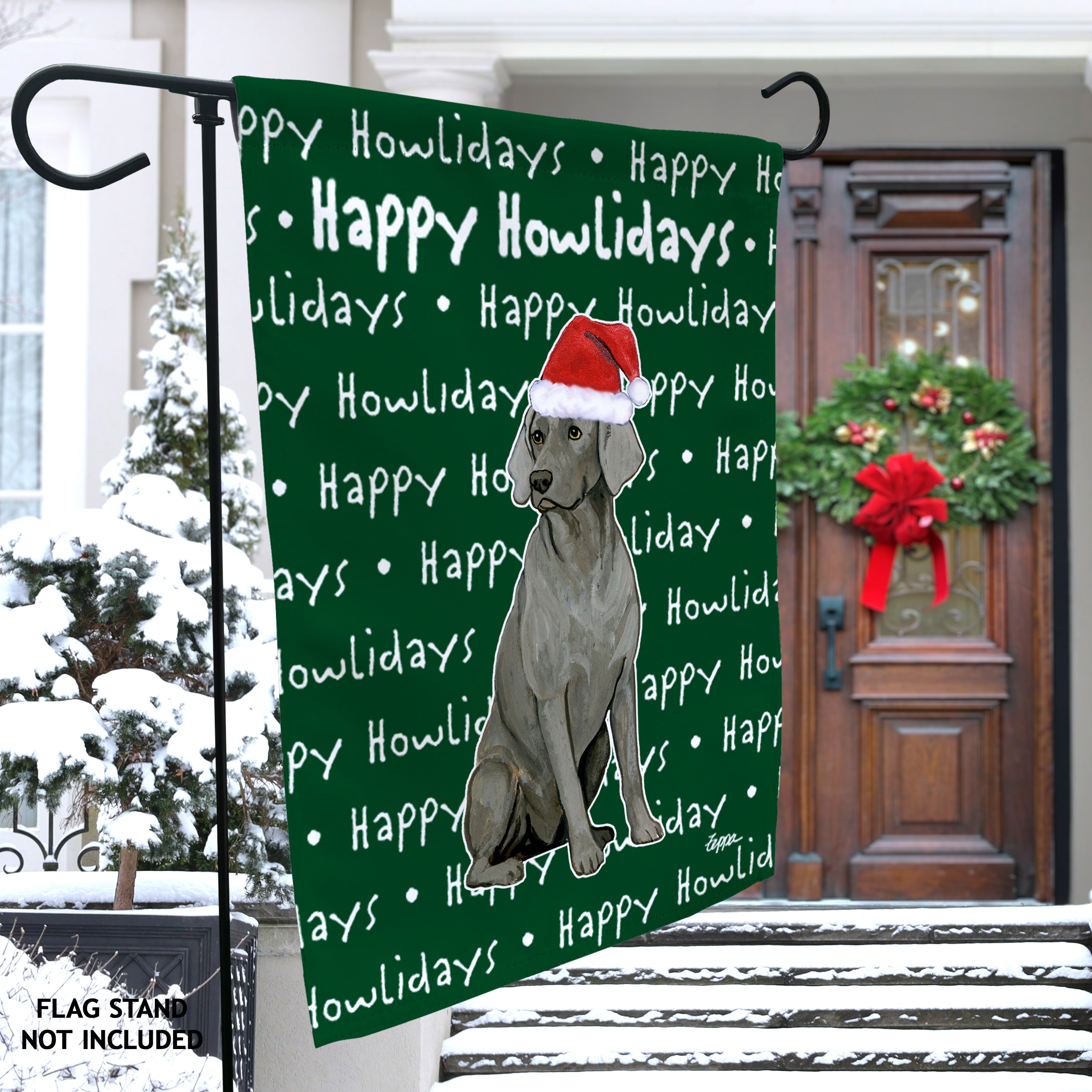 Weimaraner Sitting Christmas Garden Flag