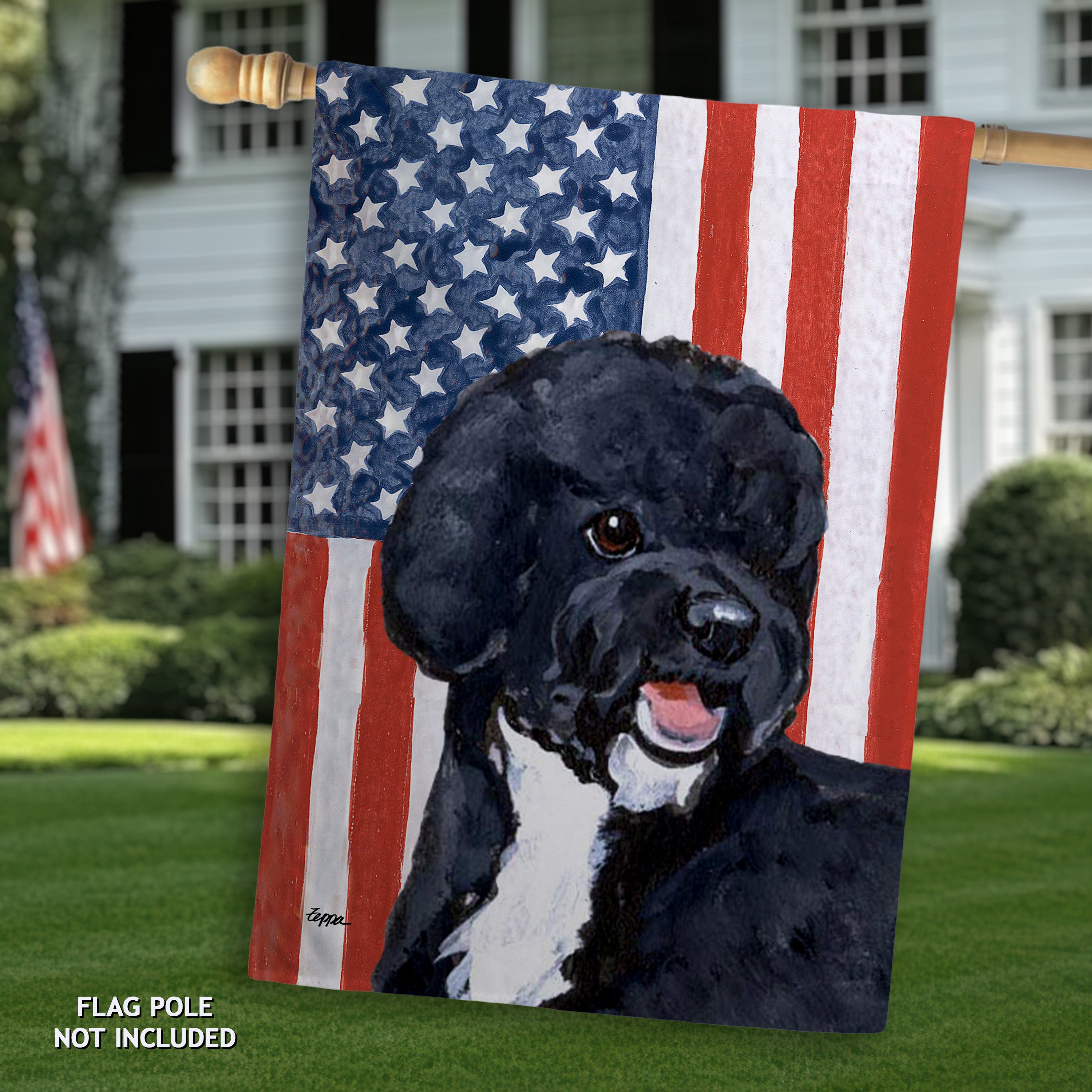 Portuguese Water Dog Black Americana House Flag