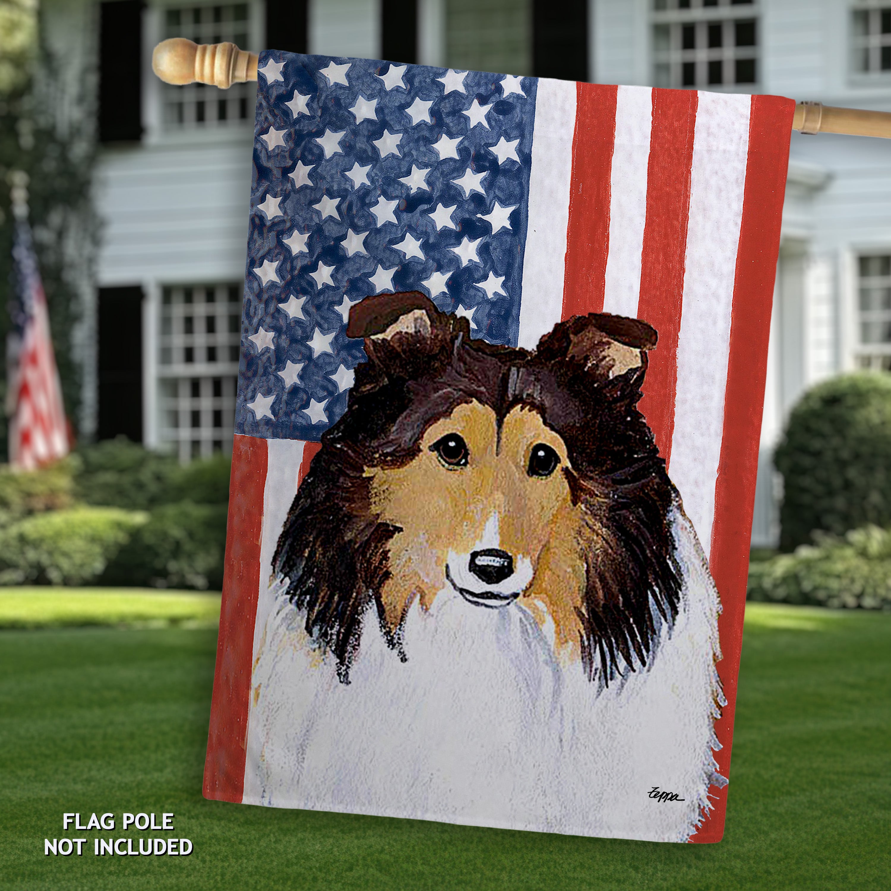 Shetland Sheepdog Americana House Flag