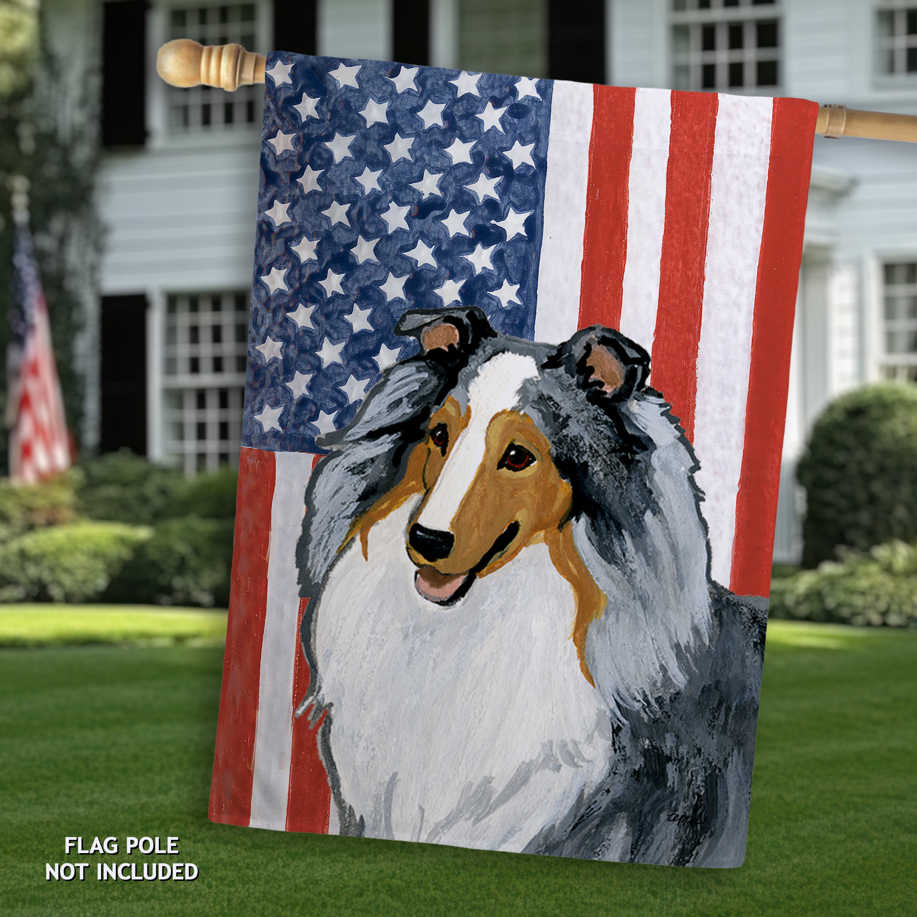Shetland Sheepdog Americana House Flag