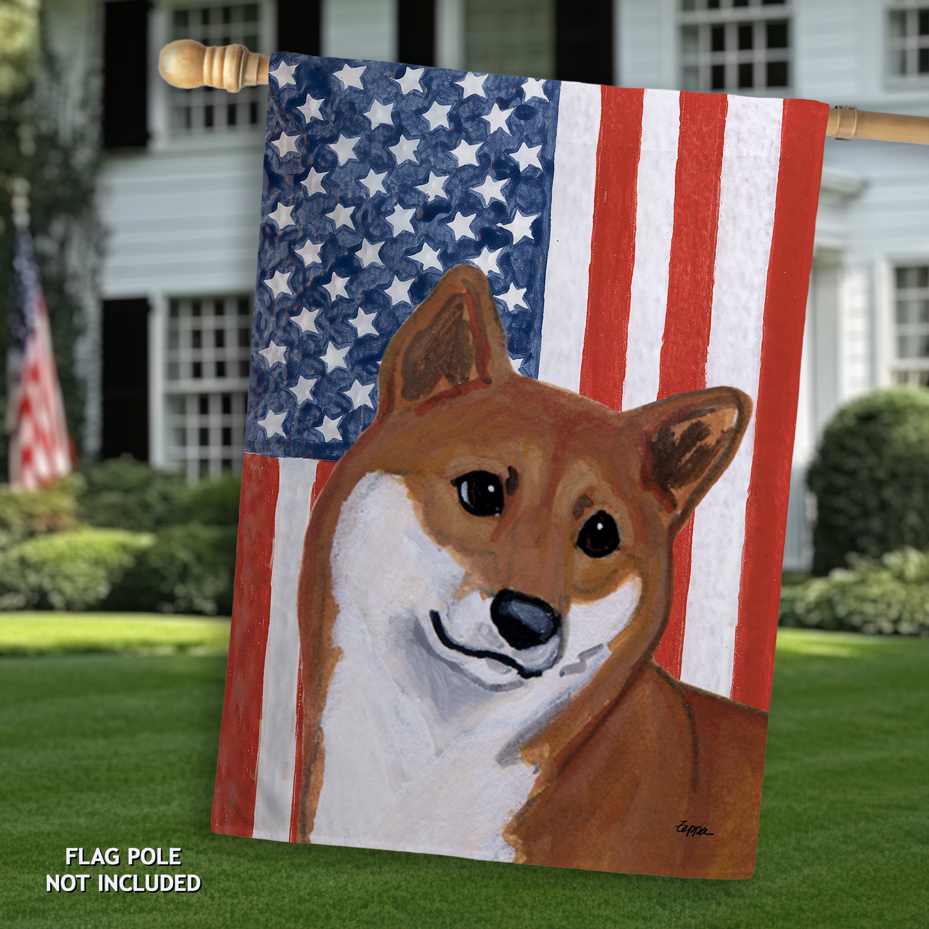 Shiba Inu Americana House Flag