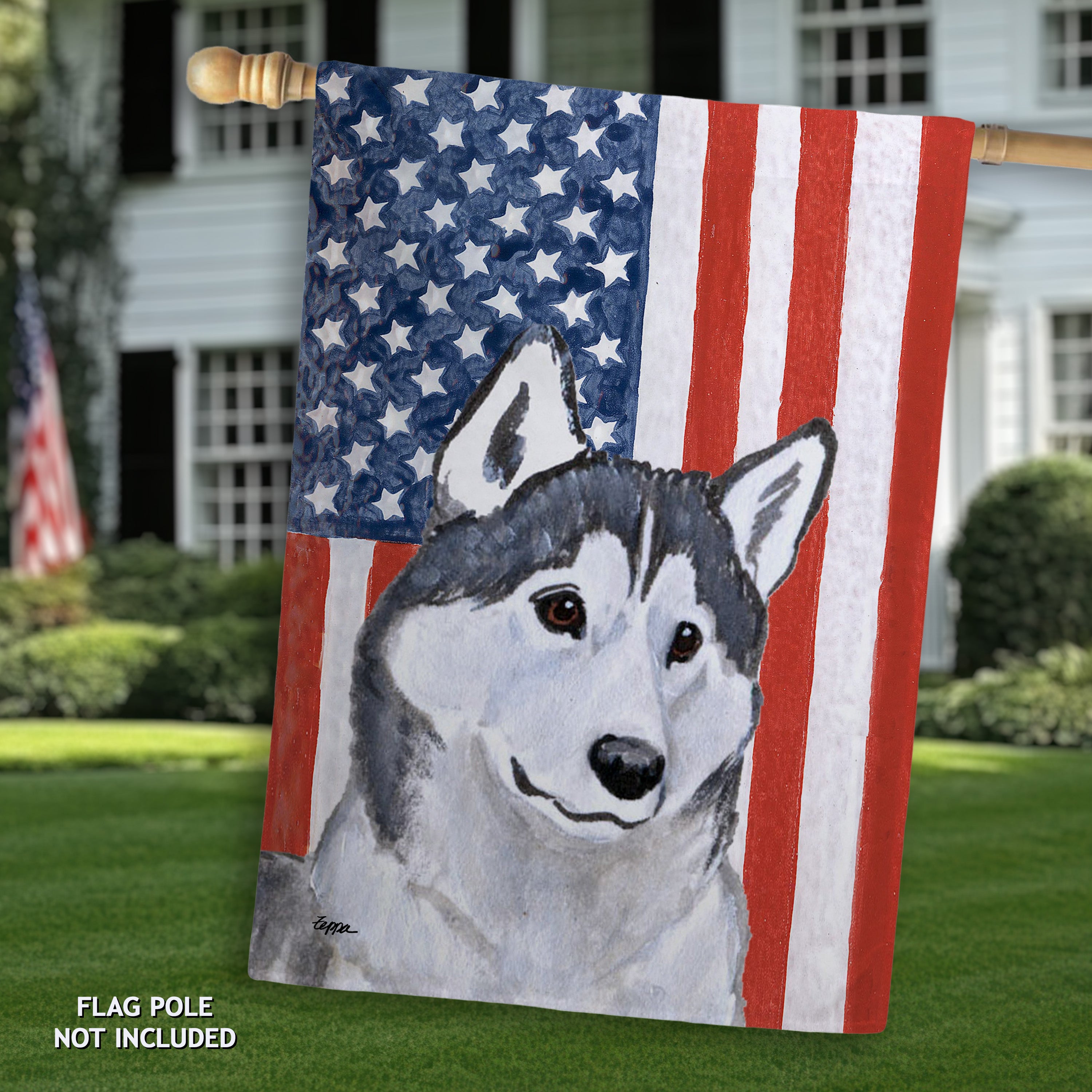 Siberian Husky Americana House Flag