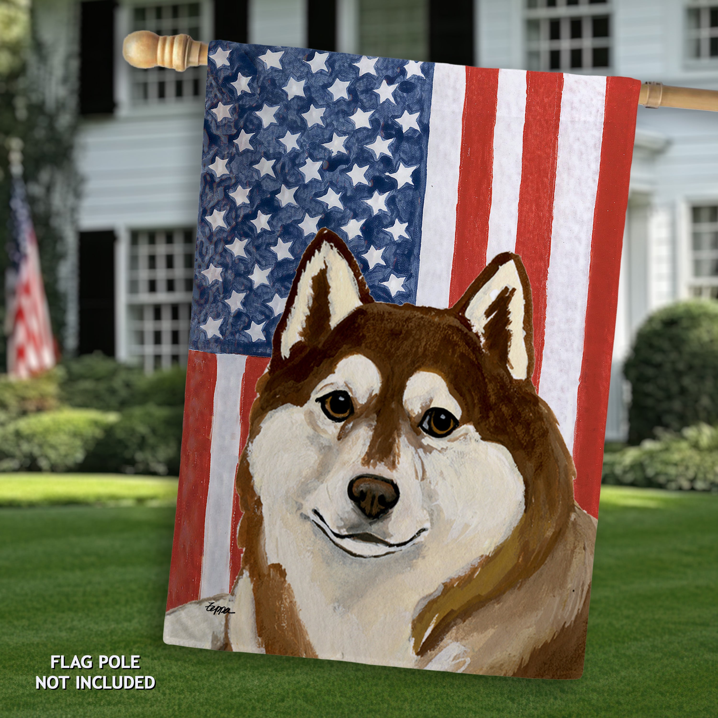 Siberian Husky Americana House Flag