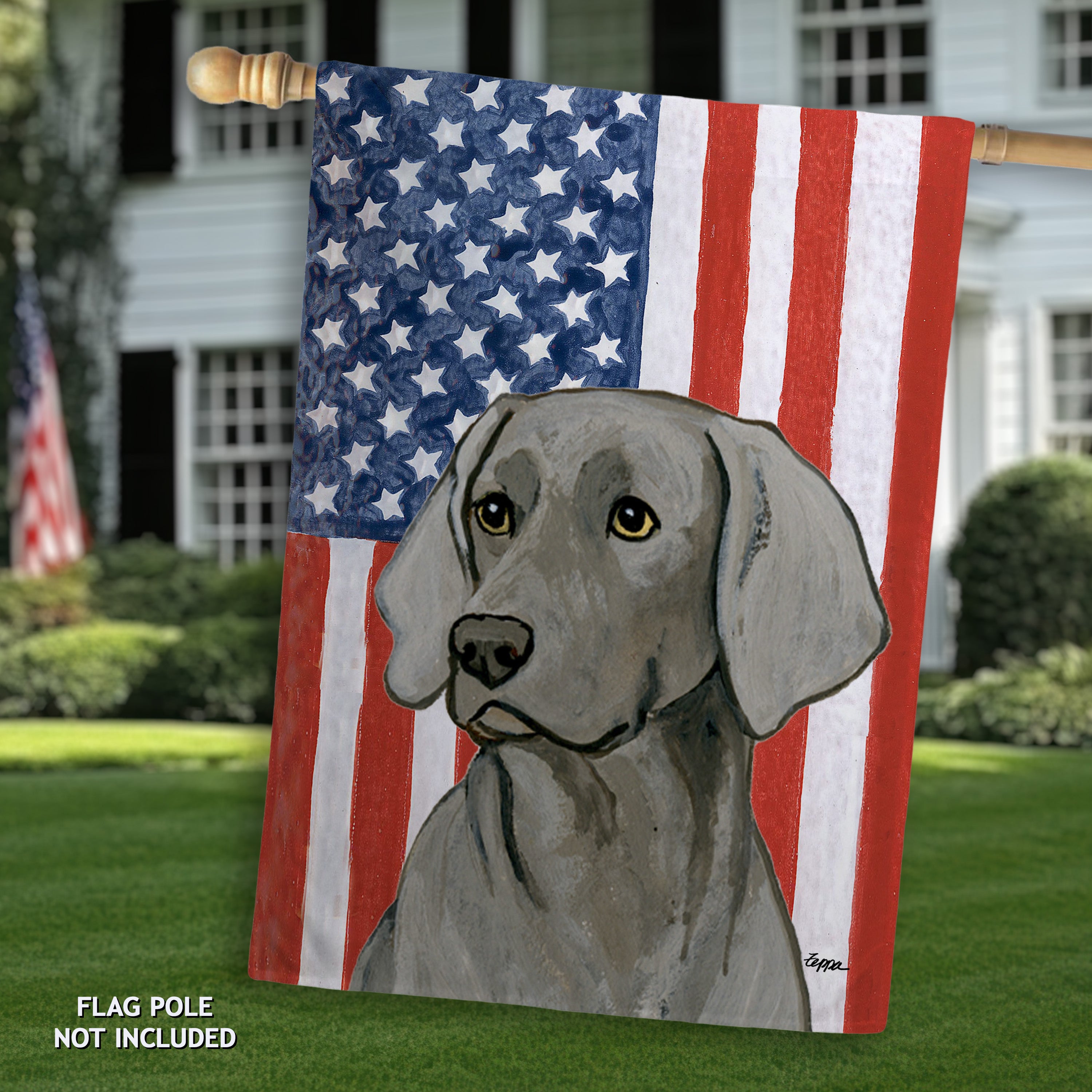Weimaraner Sitting Americana House Flag