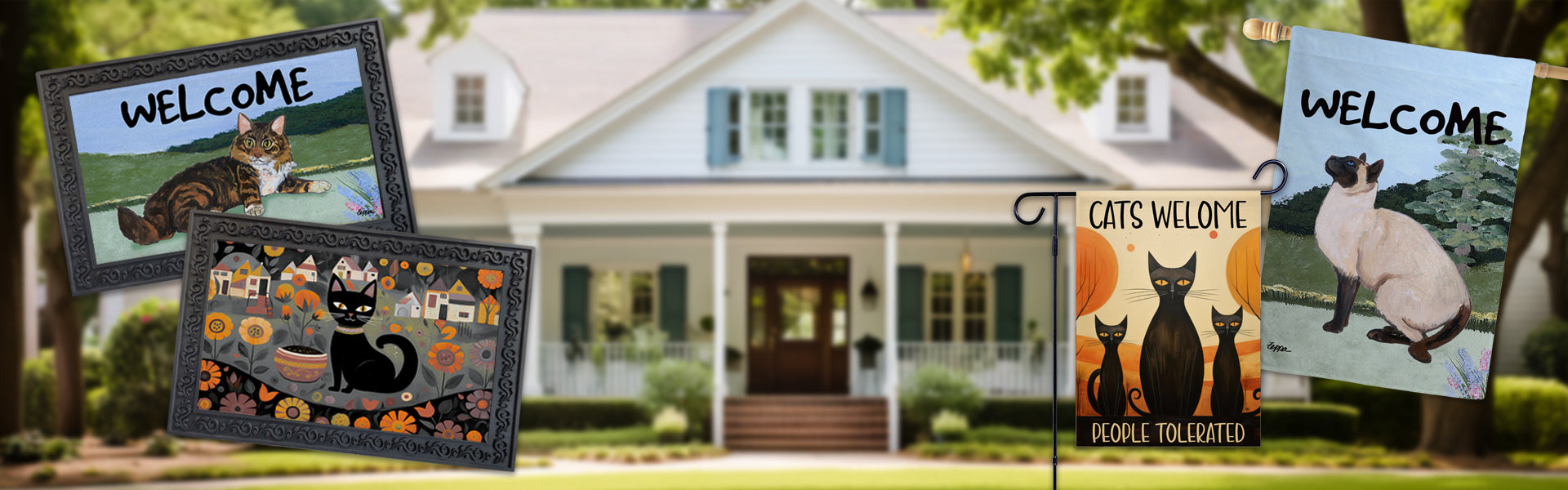 Spruce up your outdoor decor with a Scenic Flag and Welcome Mat!