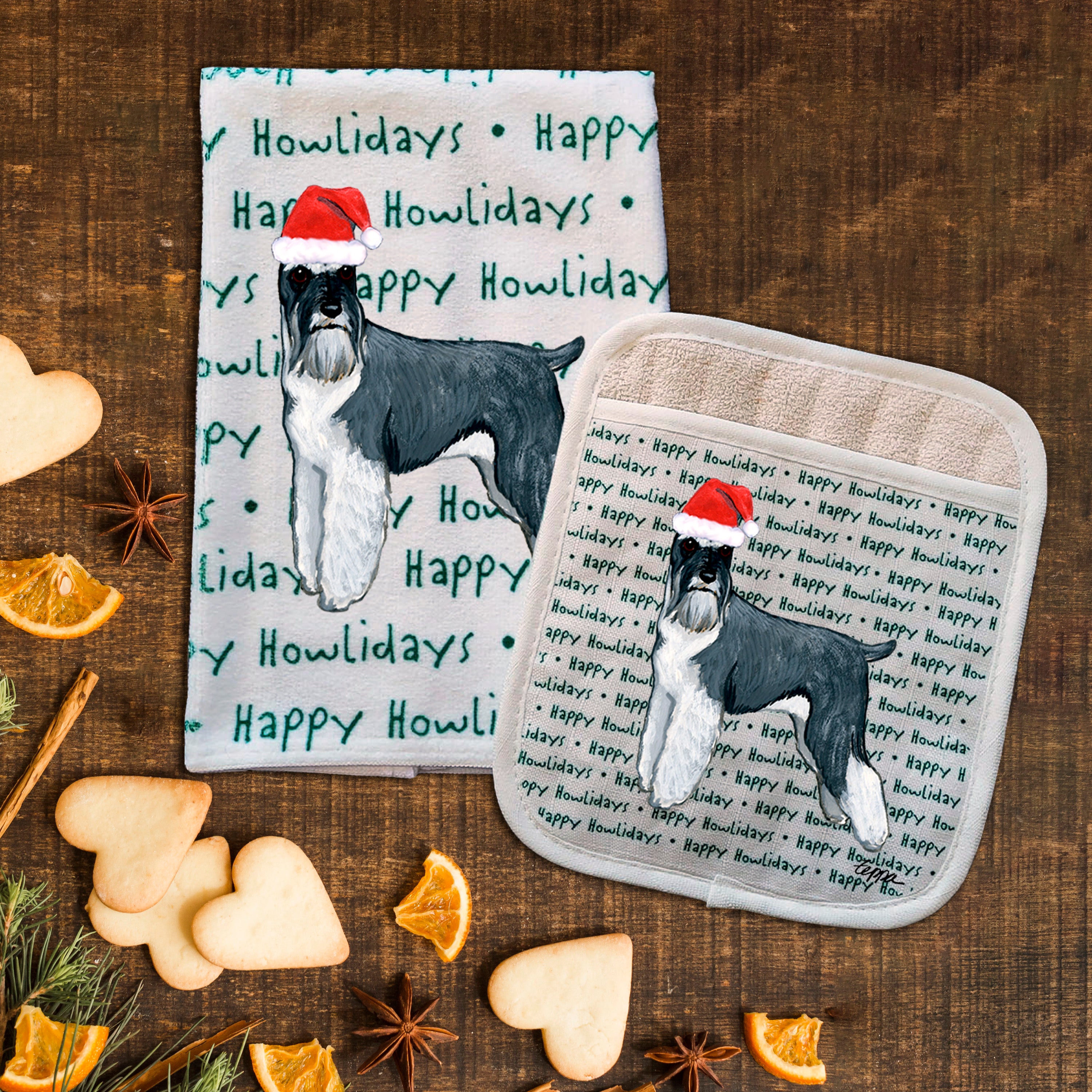 Schnauzer Christmas Kitchen Textiles Set