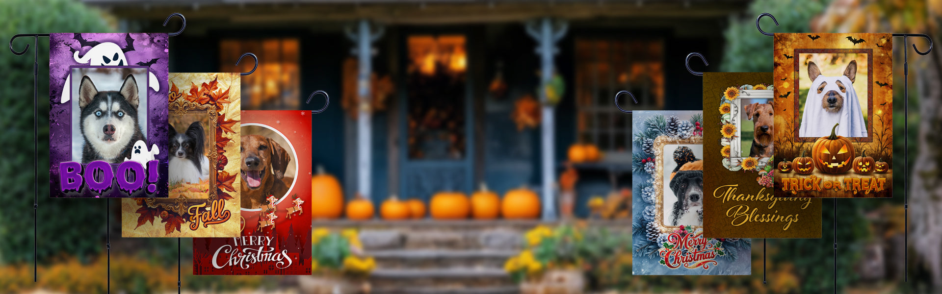 Decorate the outdoors with one of our Themed photo flags!