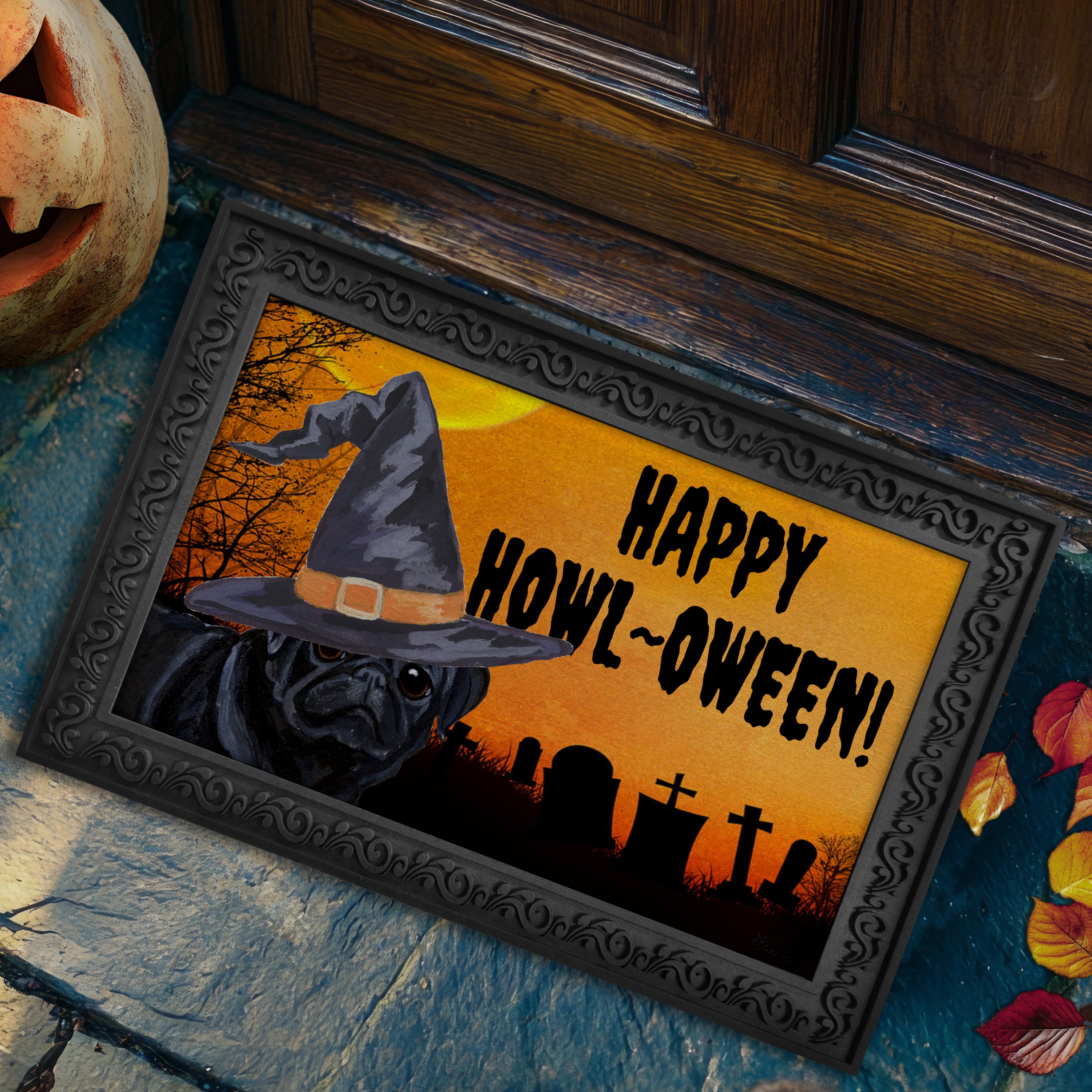 Pug Halloween Welcome Mat