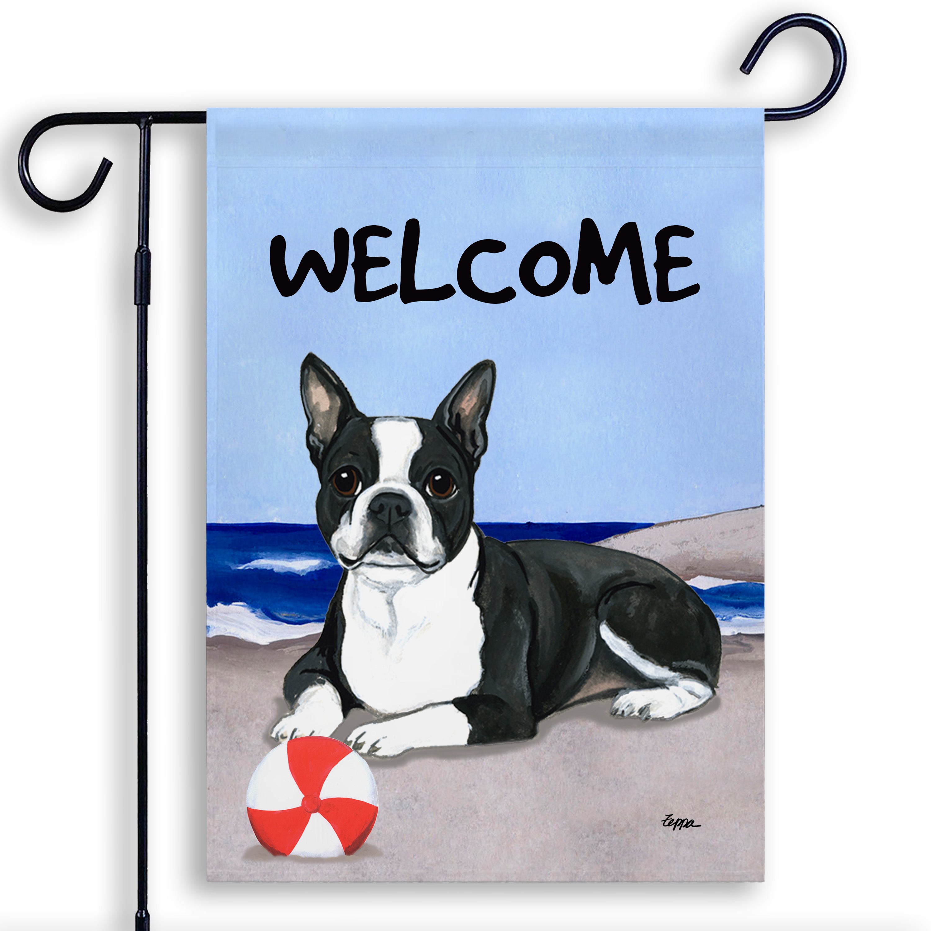 Boston Terrier Lying Garden Flag