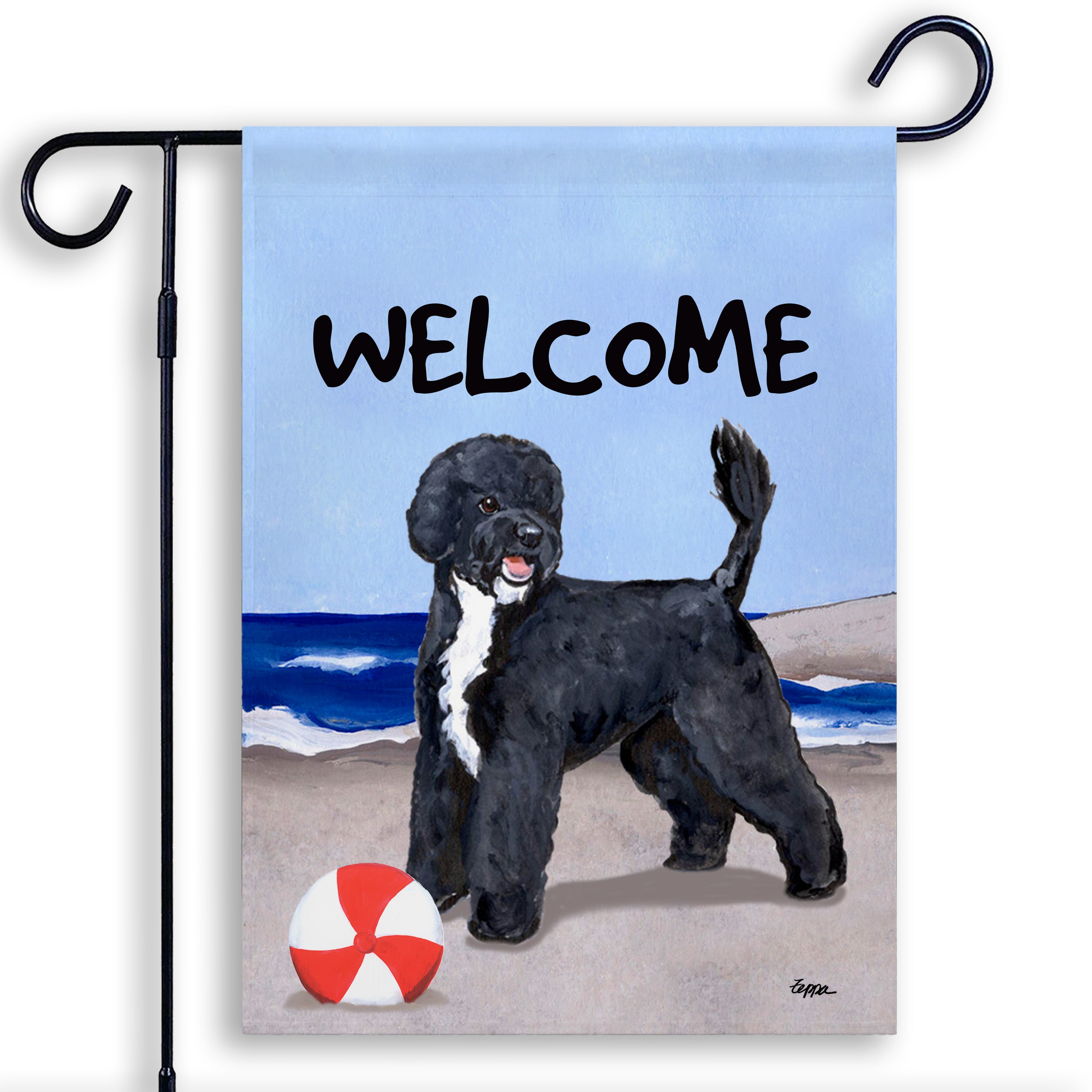 Portuguese Water Dog Black Garden Flag
