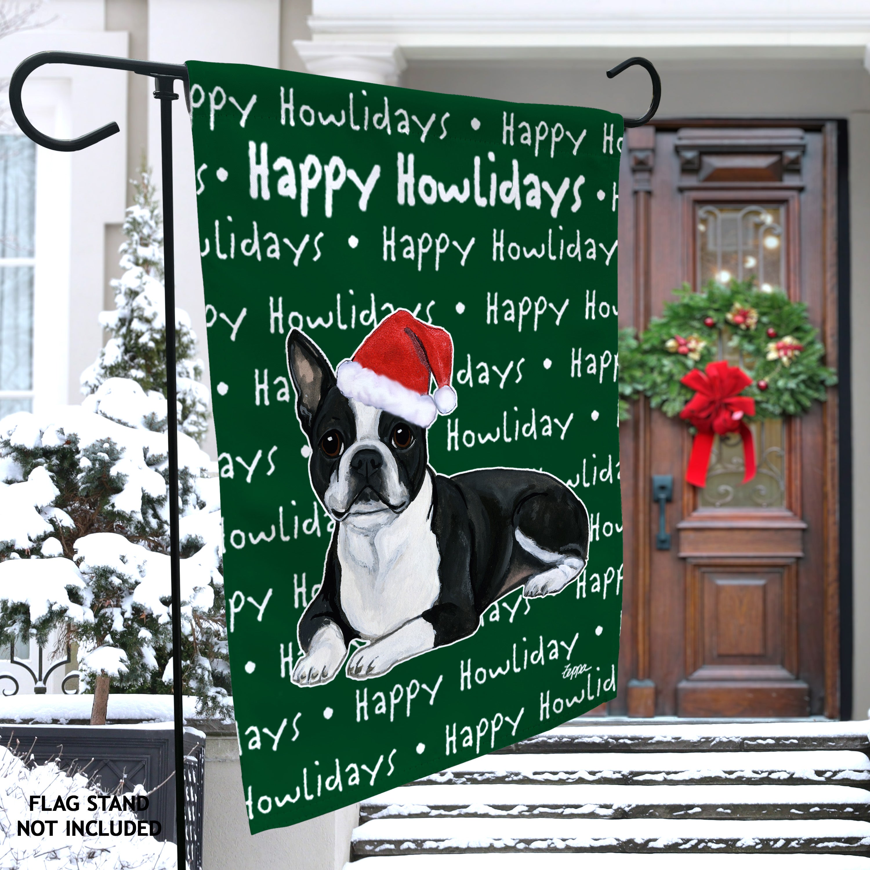 Boston Terrier Lying Christmas Garden Flag