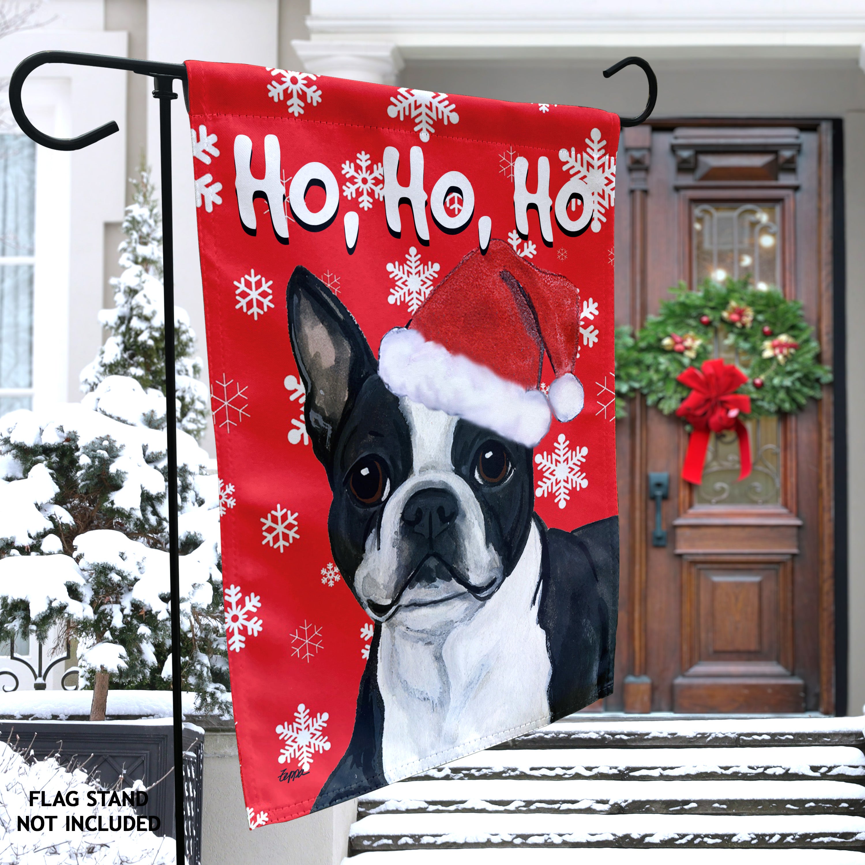 Boston Terrier Lying Christmas Garden Flag