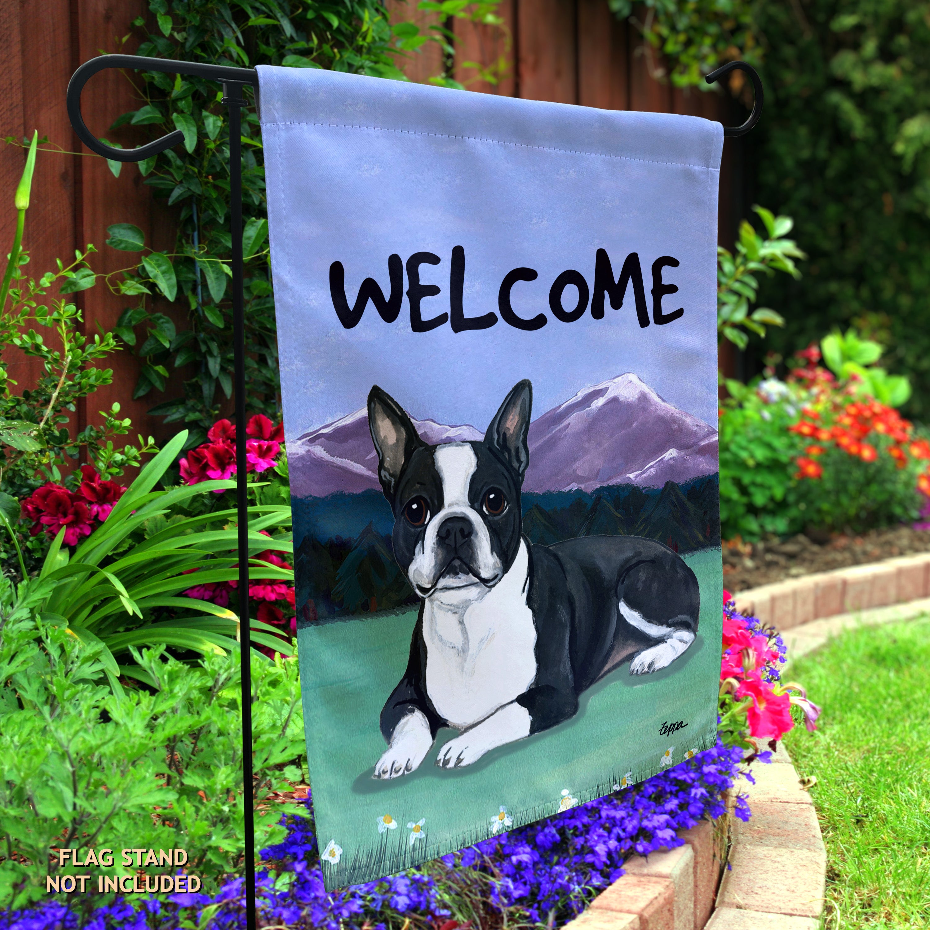 Boston Terrier Lying Garden Flag