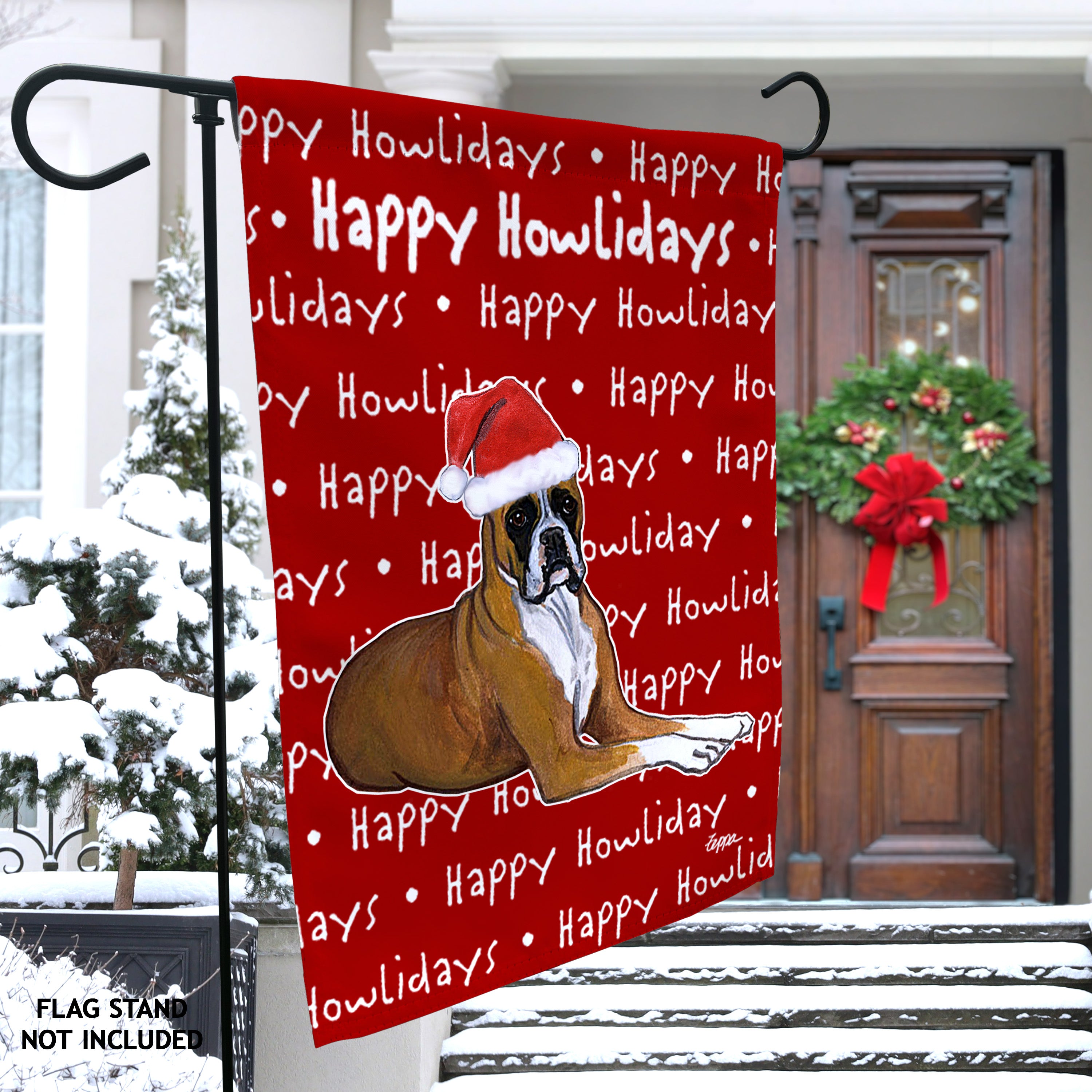 Boxer Lying Christmas Garden Flag