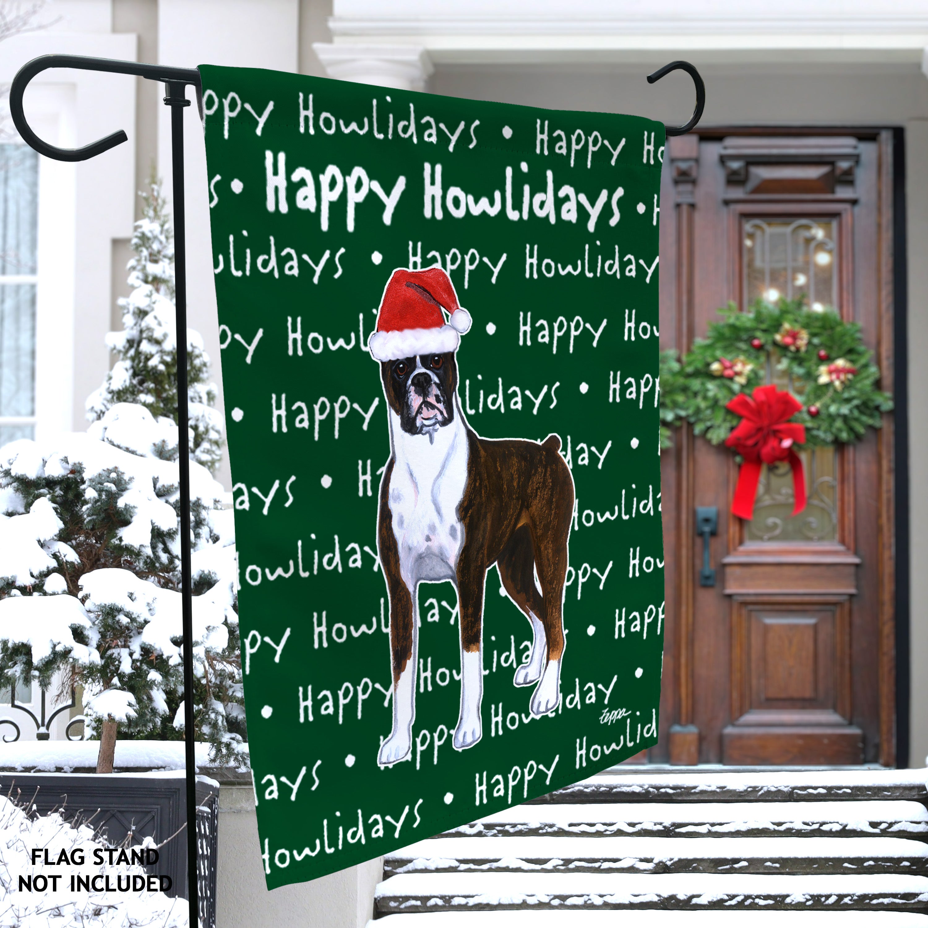 Boxer Standing Christmas Garden Flag