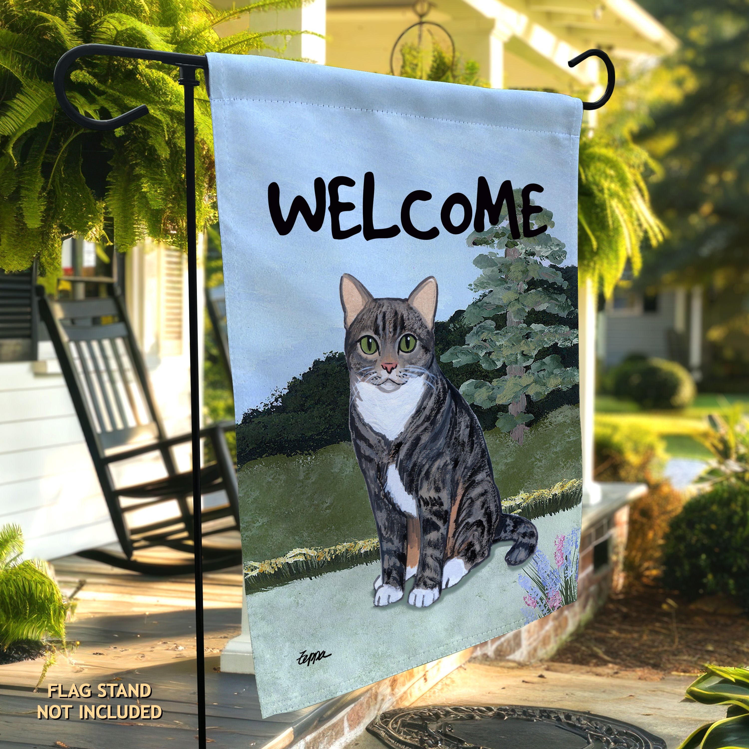 Grey Tabby Cat Garden Flag