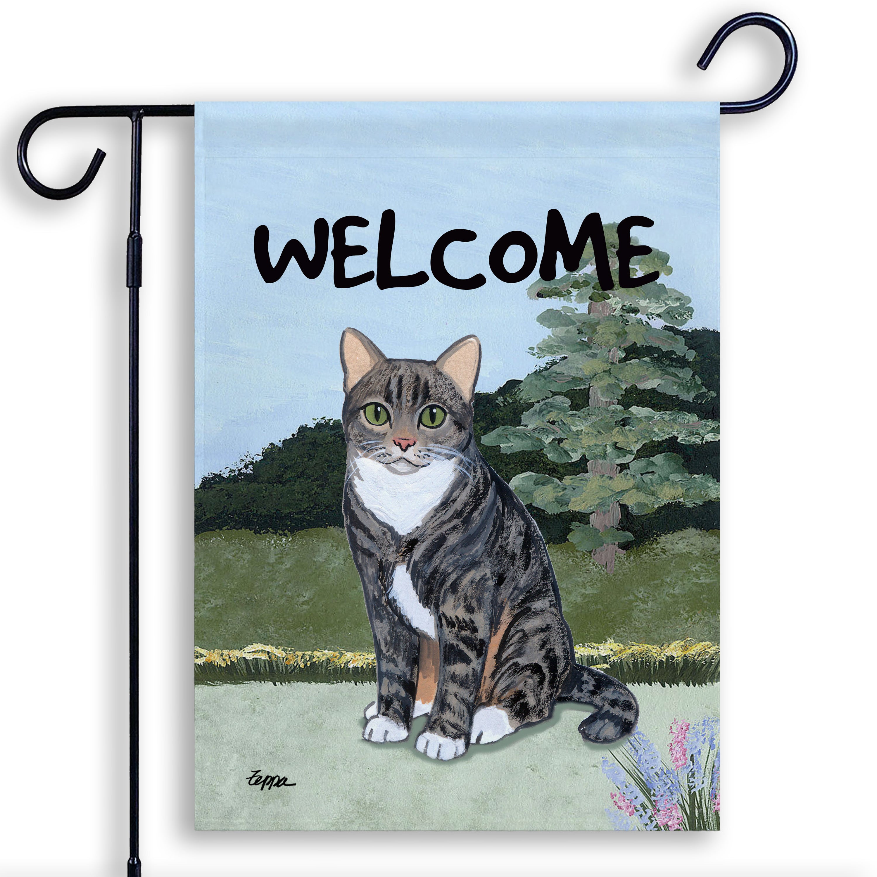 Grey Tabby Cat Garden Flag