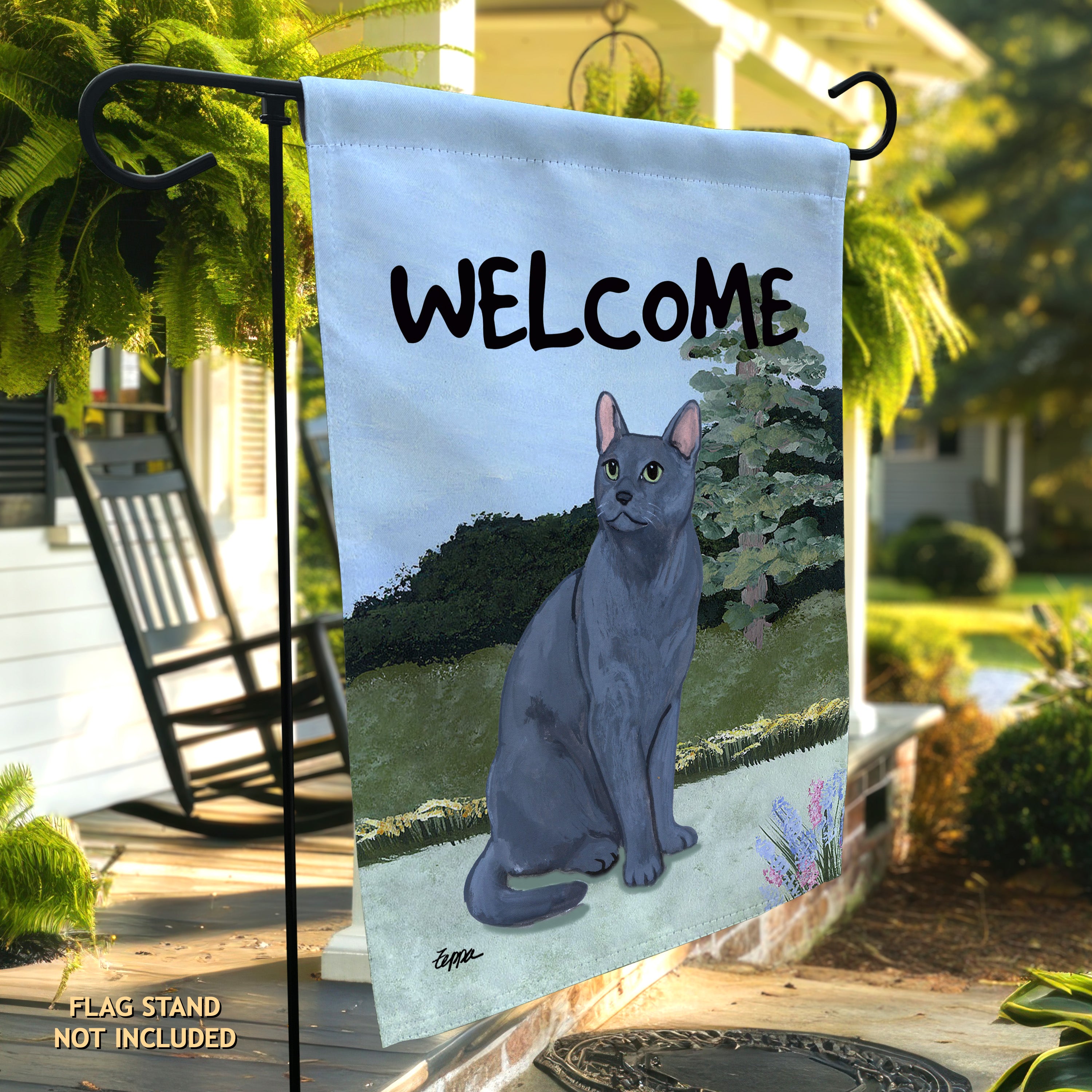 Russian Blue Cat Garden Flag