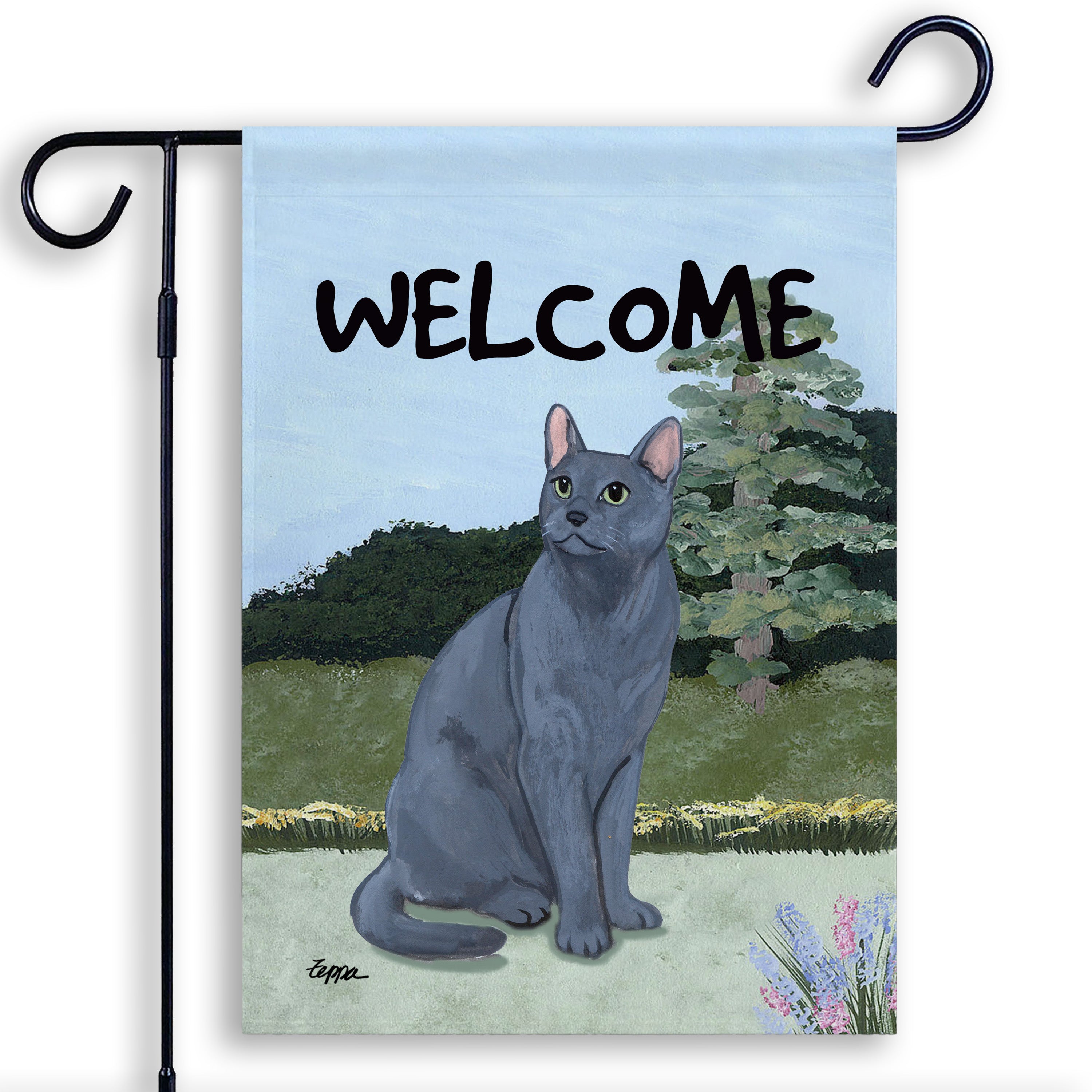 Russian Blue Cat Garden Flag