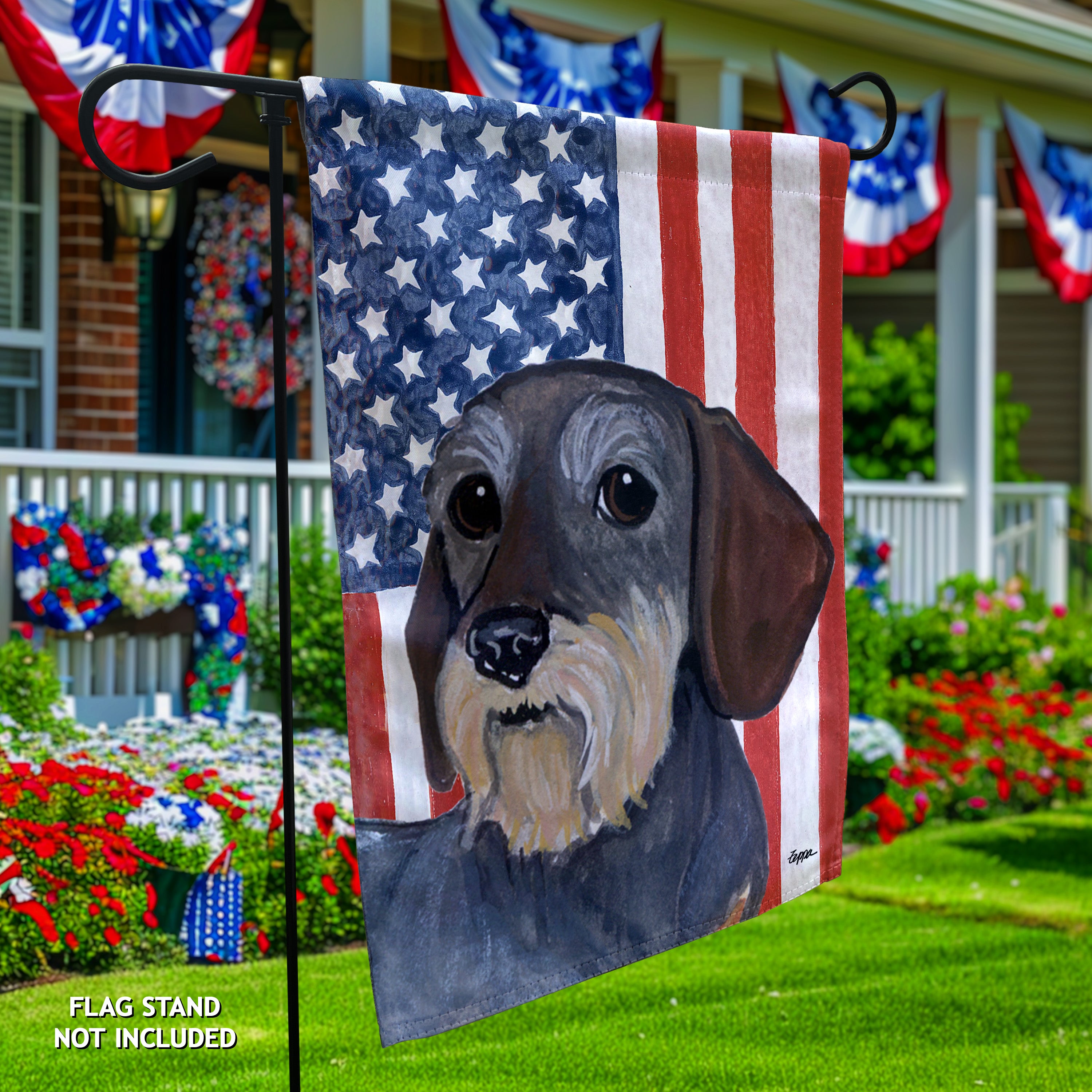 Dachshund Americana Garden Flag