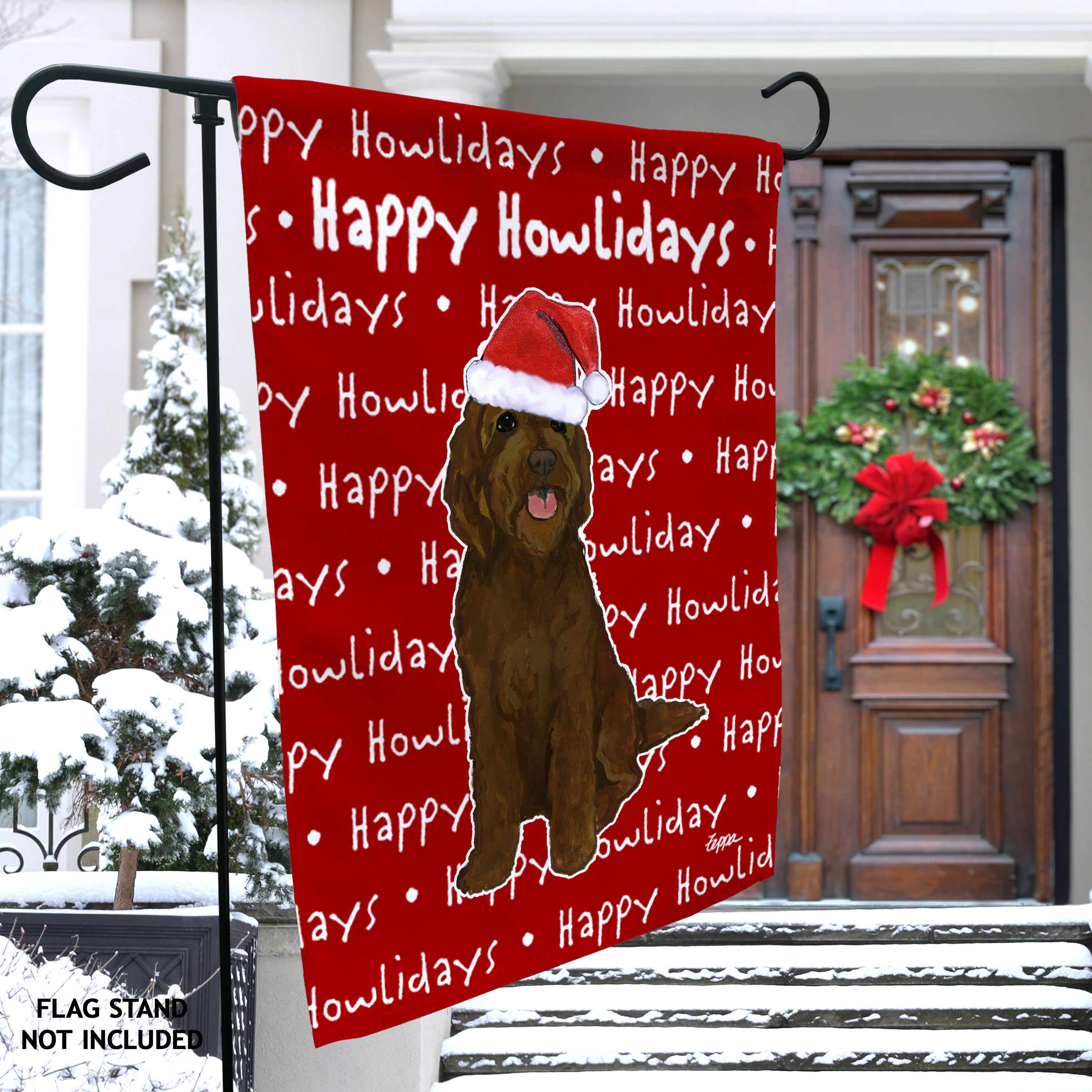 Golden-Labra Doodle Christmas Garden Flag