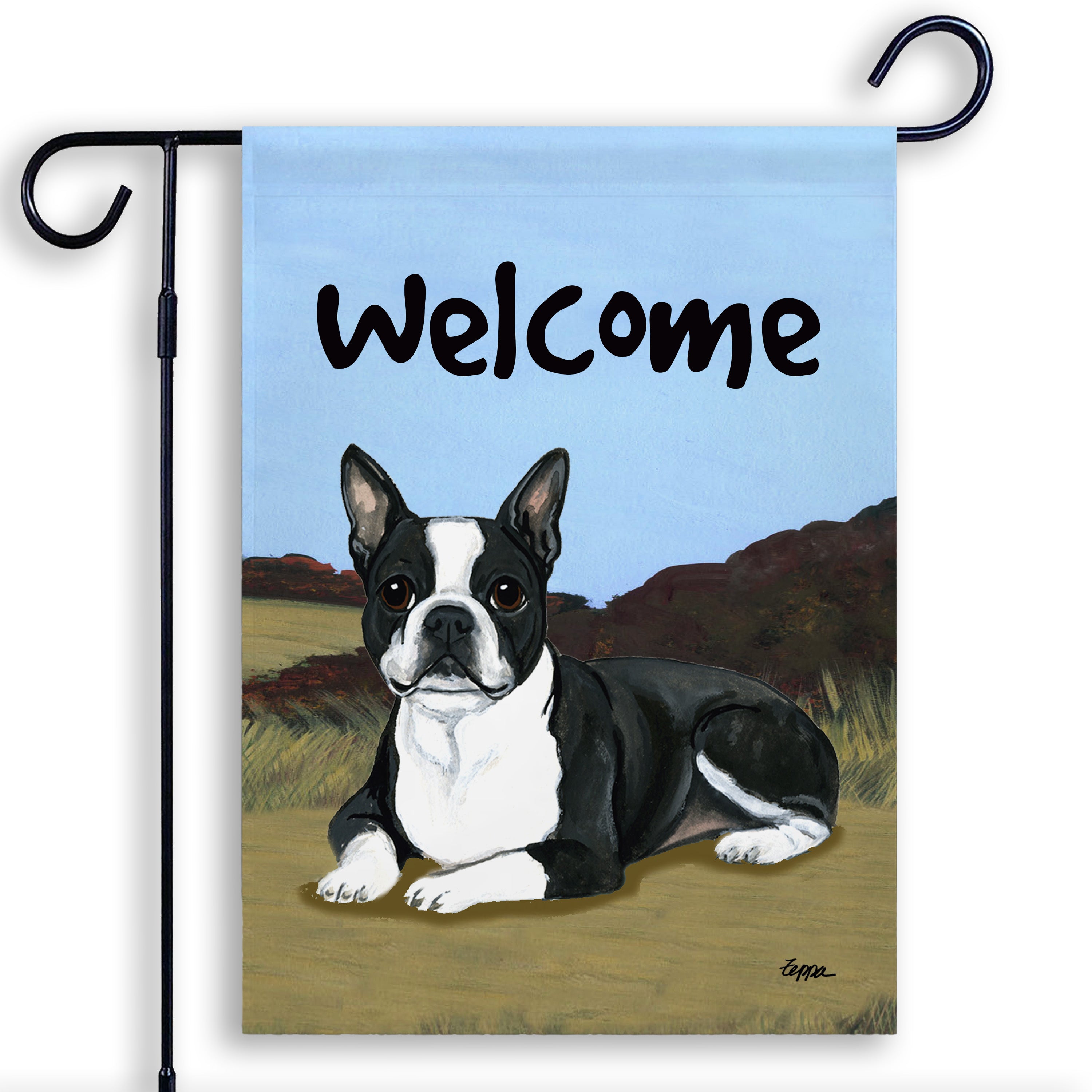 Boston Terrier Lying Garden Flag