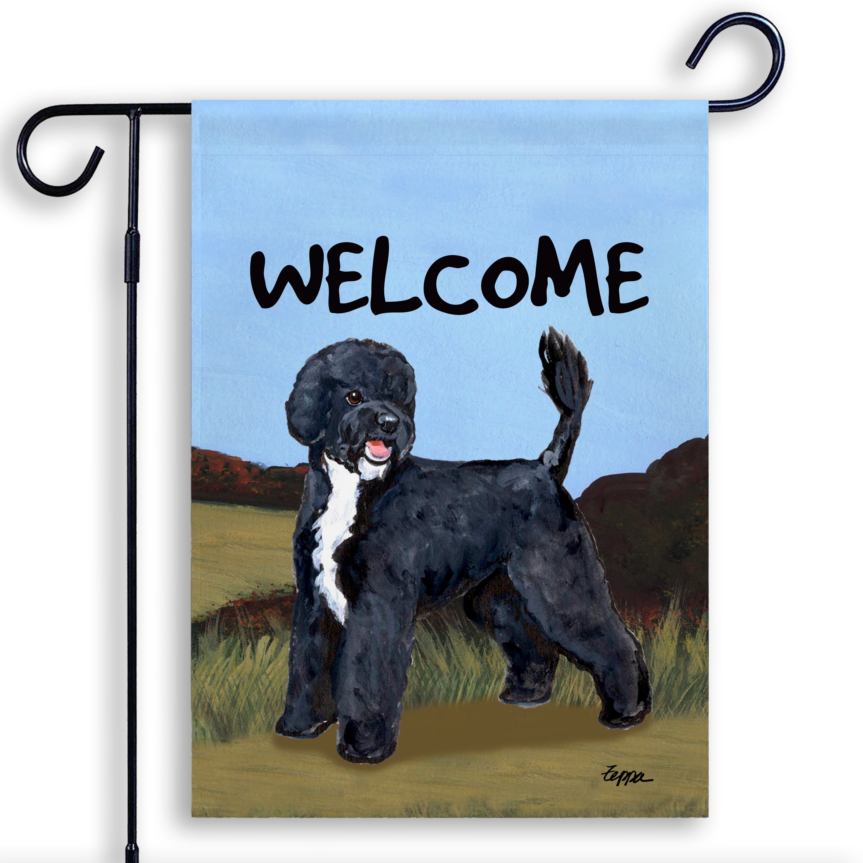 Portuguese Water Dog Black Garden Flag
