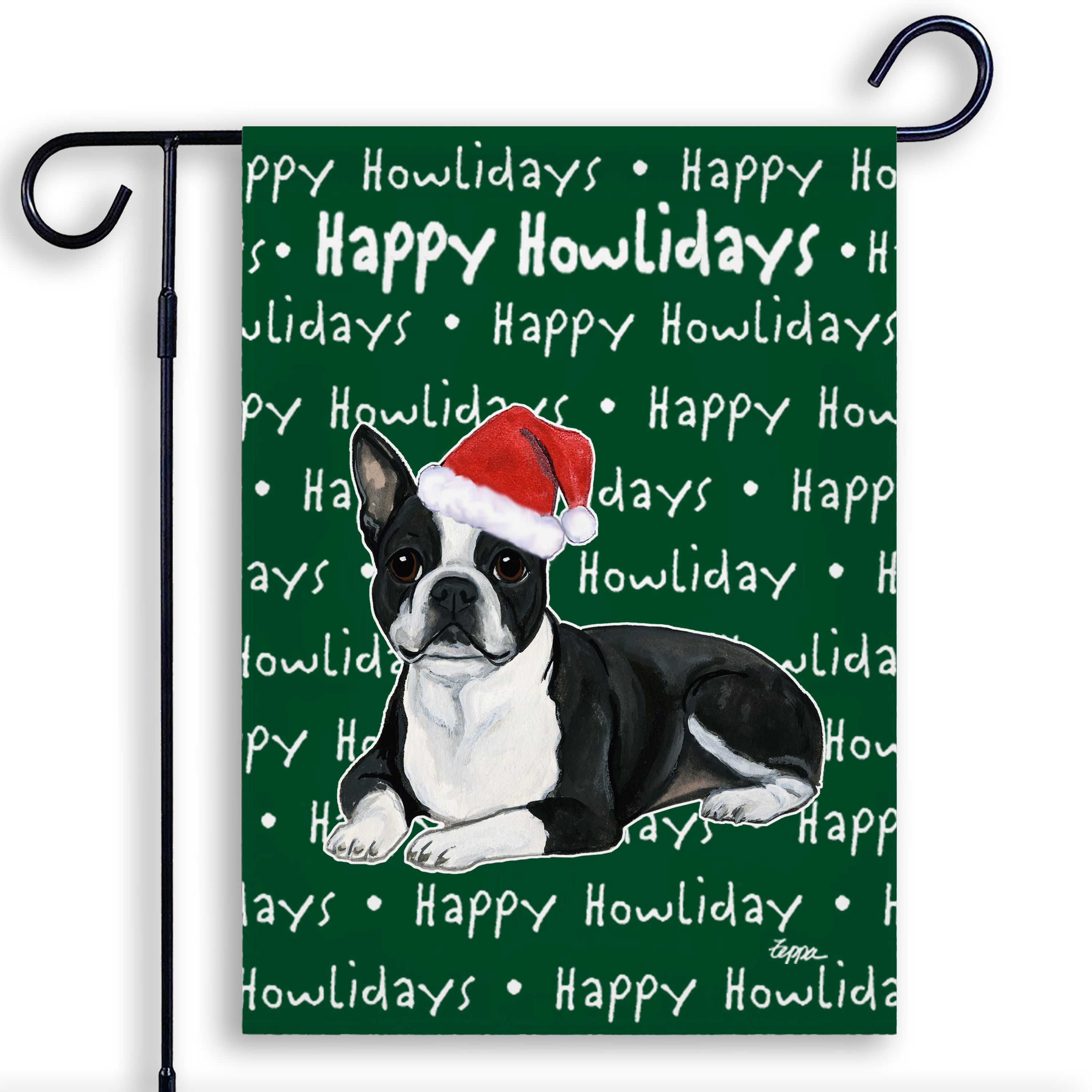 Boston Terrier Lying Christmas Garden Flag