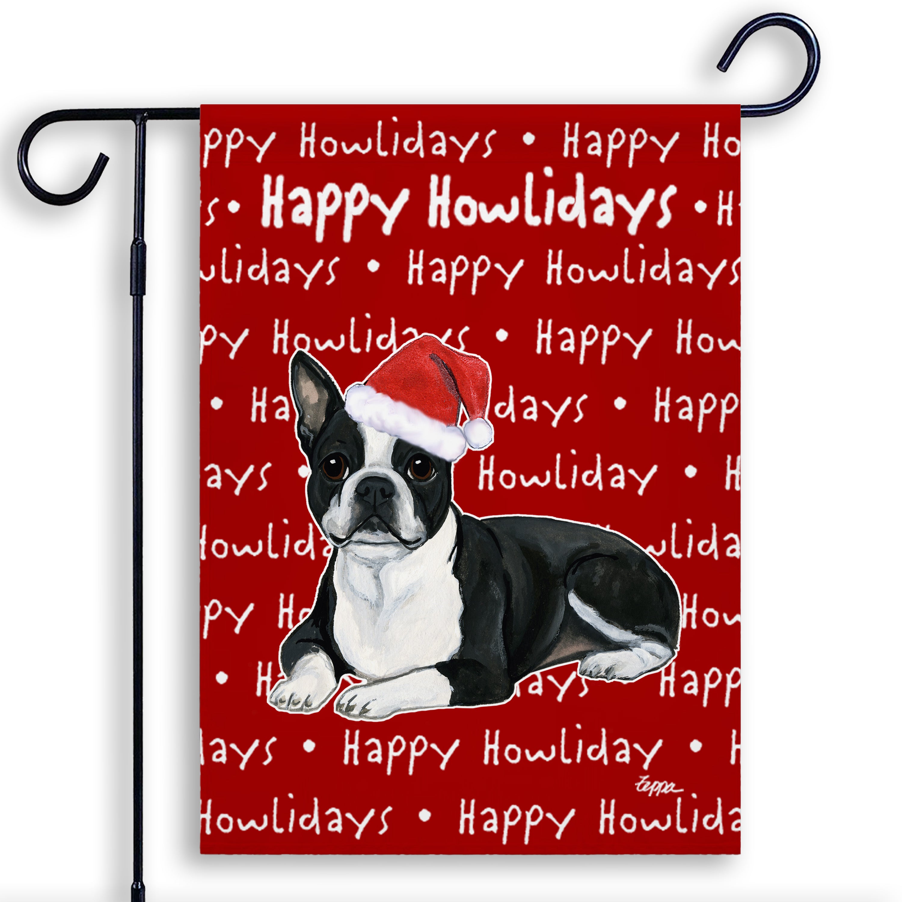 Boston Terrier Lying Christmas Garden Flag