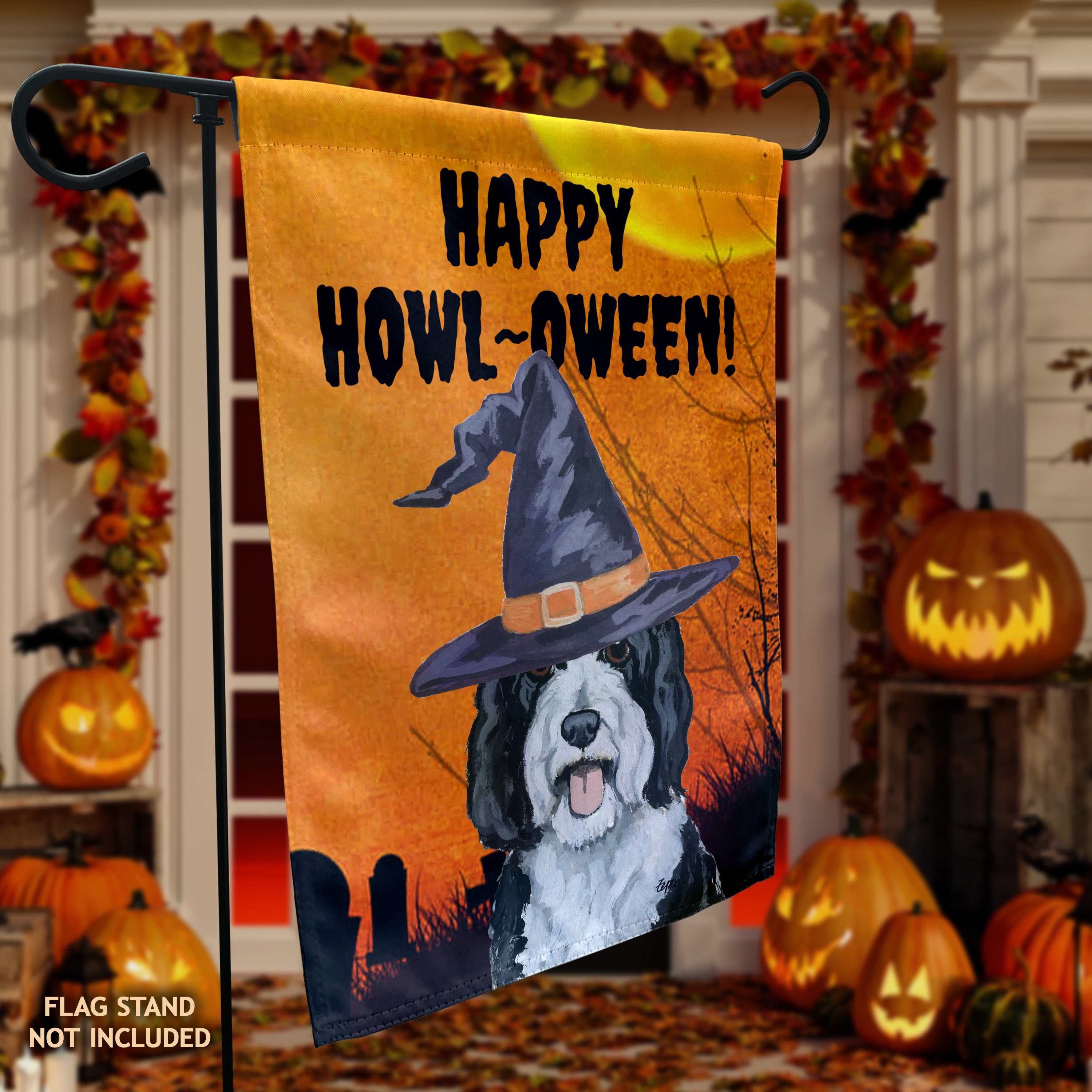 Bernadoodle Halloween Garden Flag