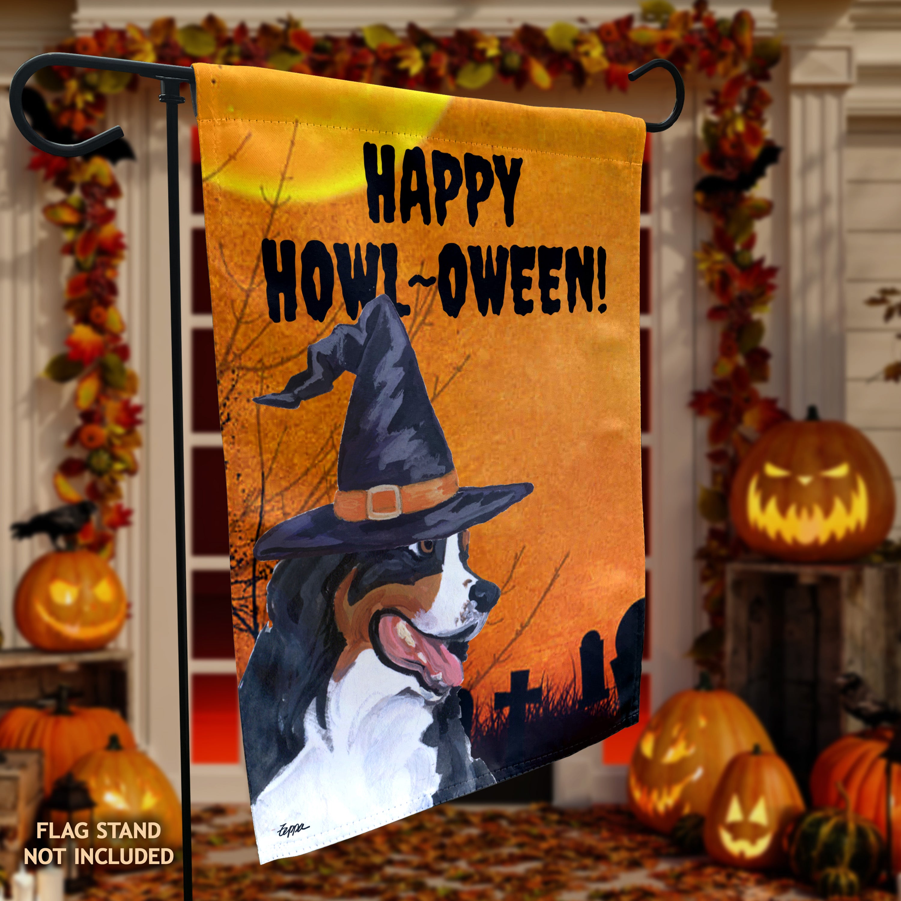 Bernese Mountain Dog Halloween Garden Flag