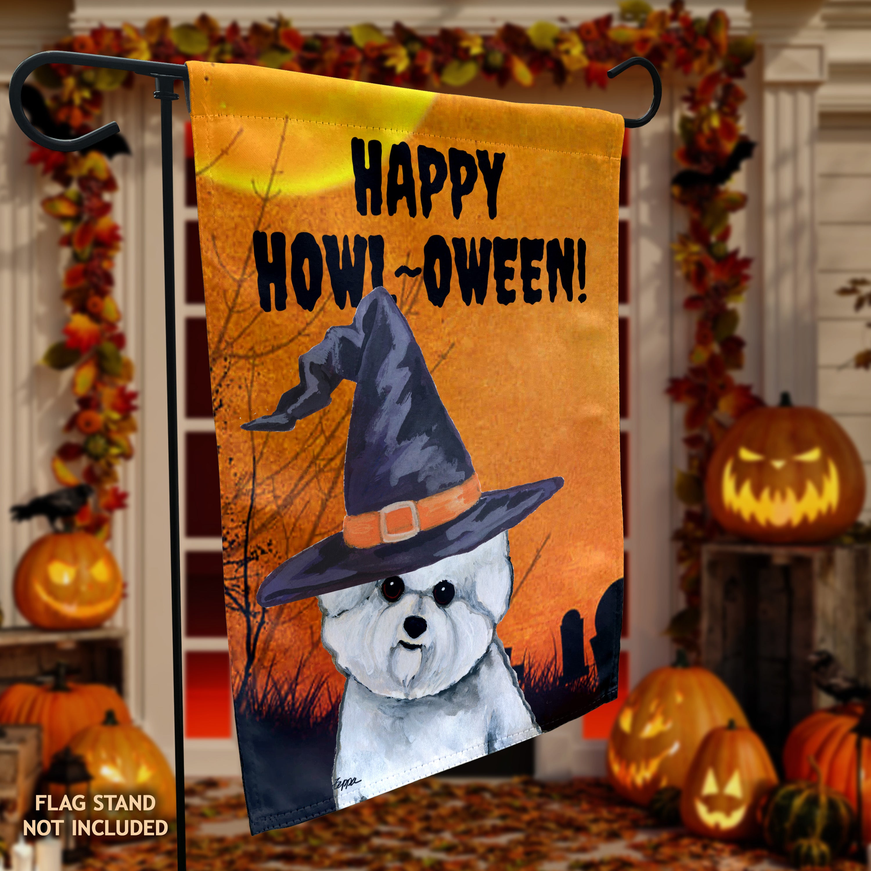 Bichon Frise Halloween Garden Flag