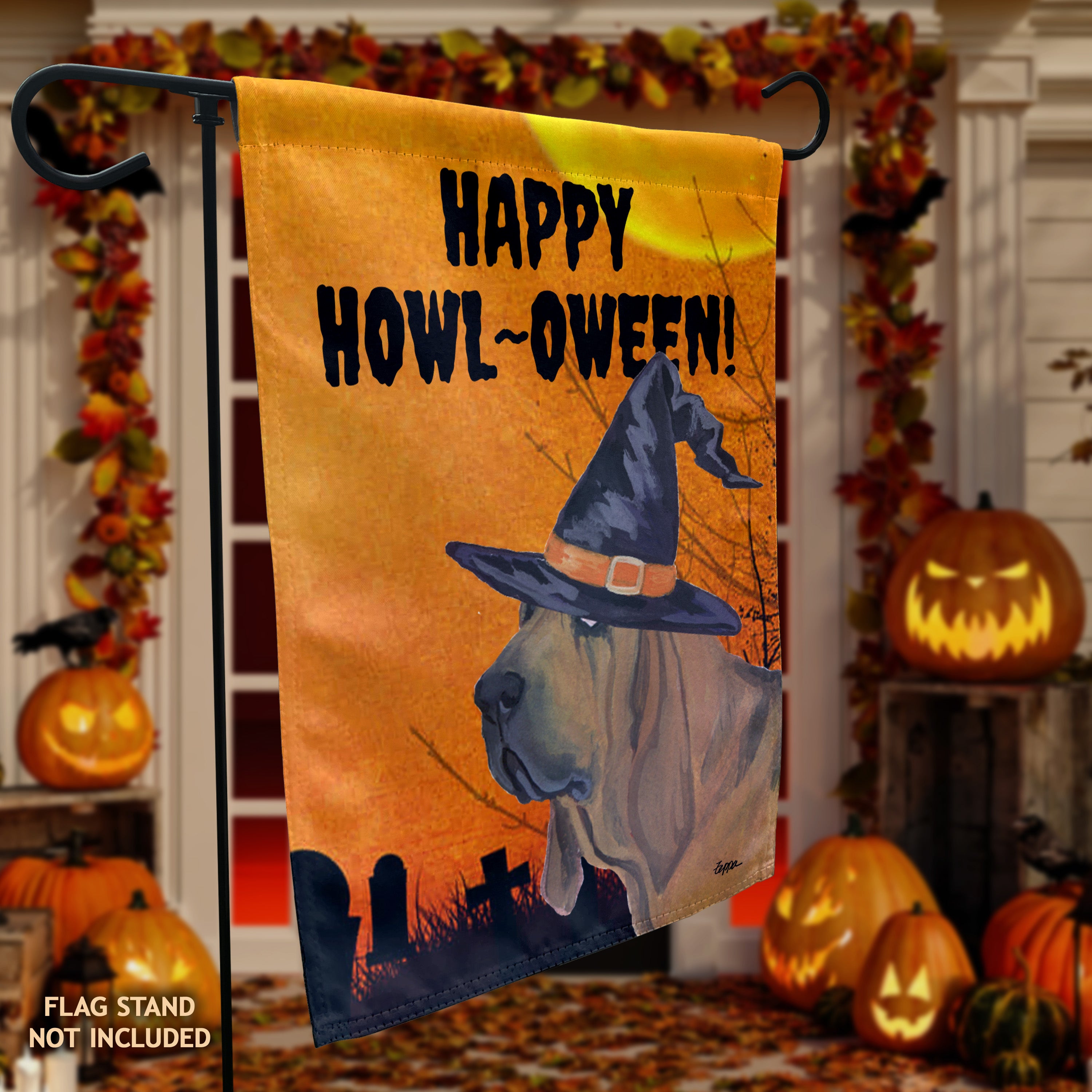 Bloodhound Halloween Garden Flag