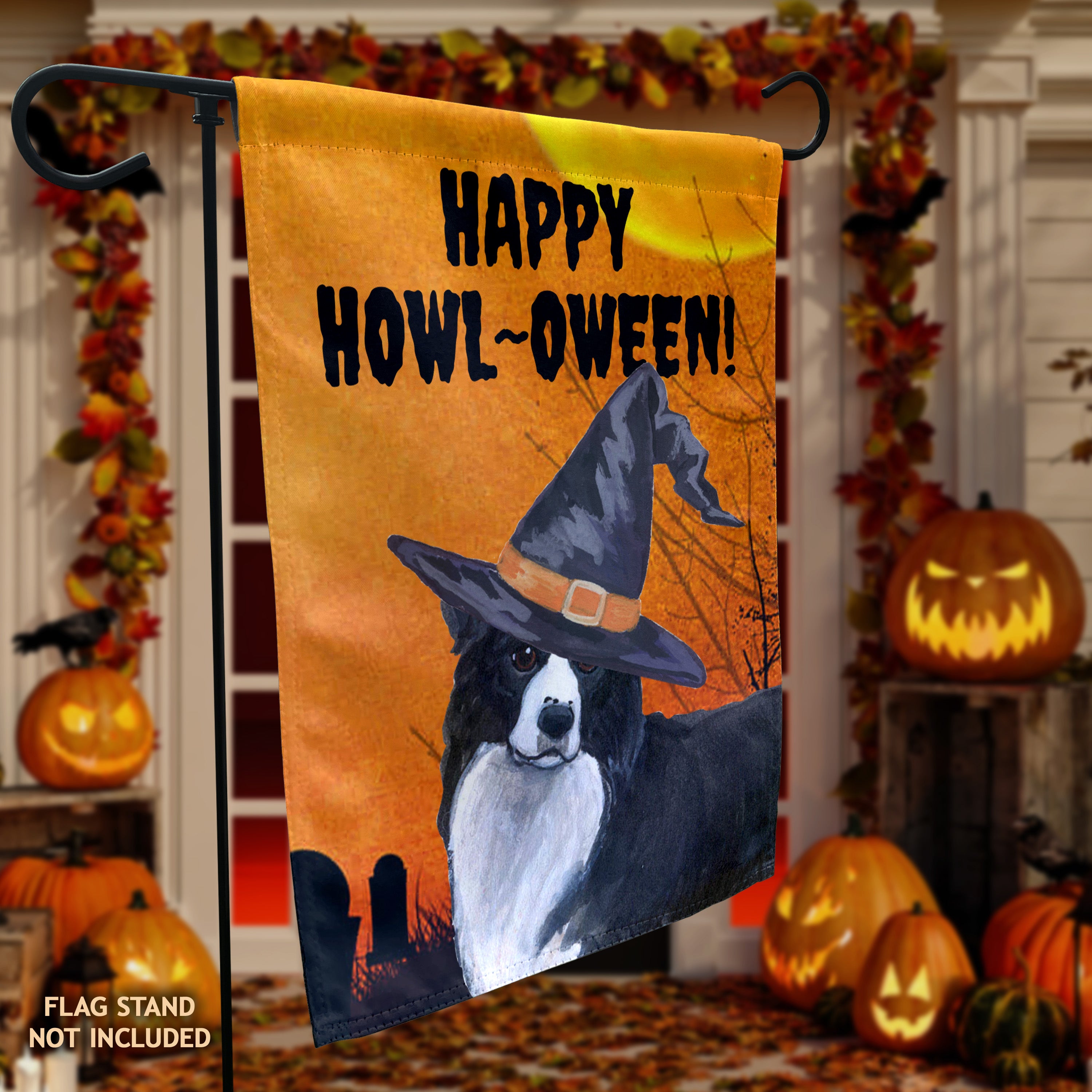 Border Collie Halloween Garden Flag