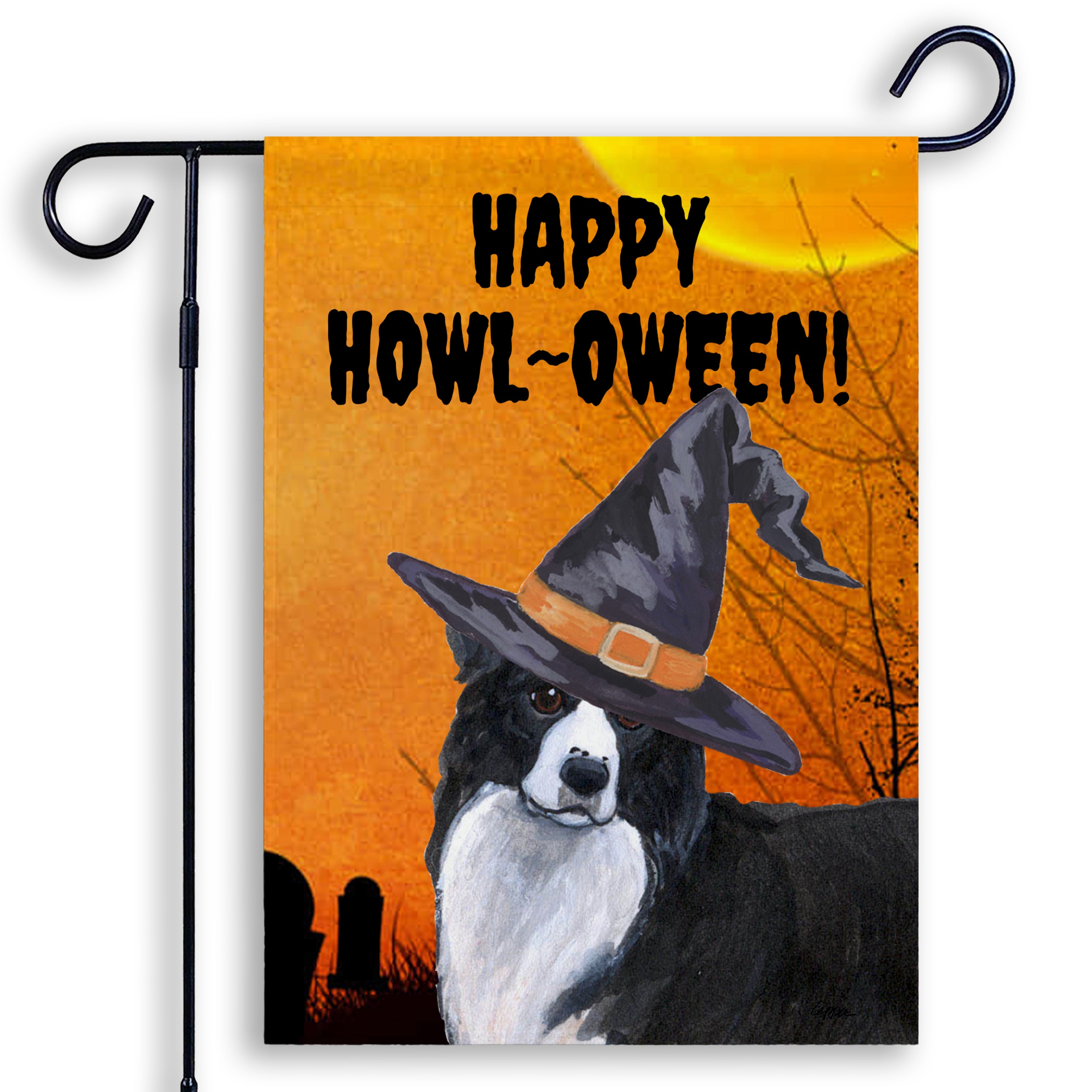 Border Collie Halloween Garden Flag