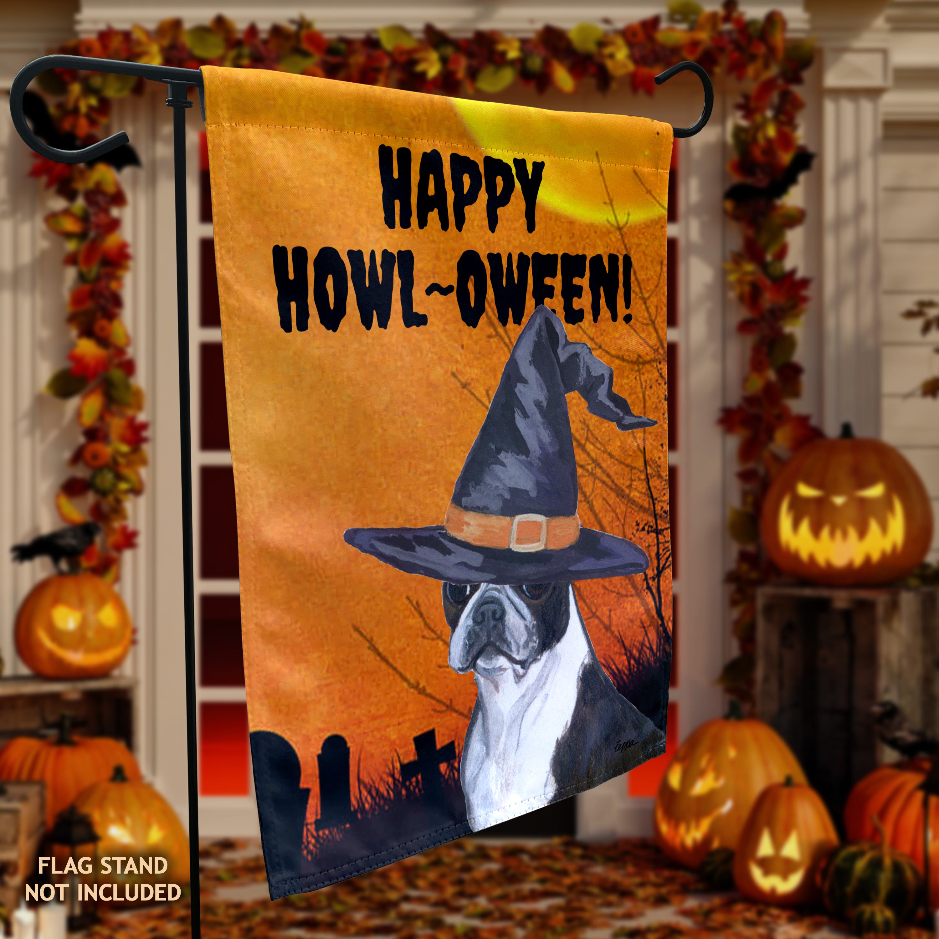 Boston Terrier Halloween Garden Flag