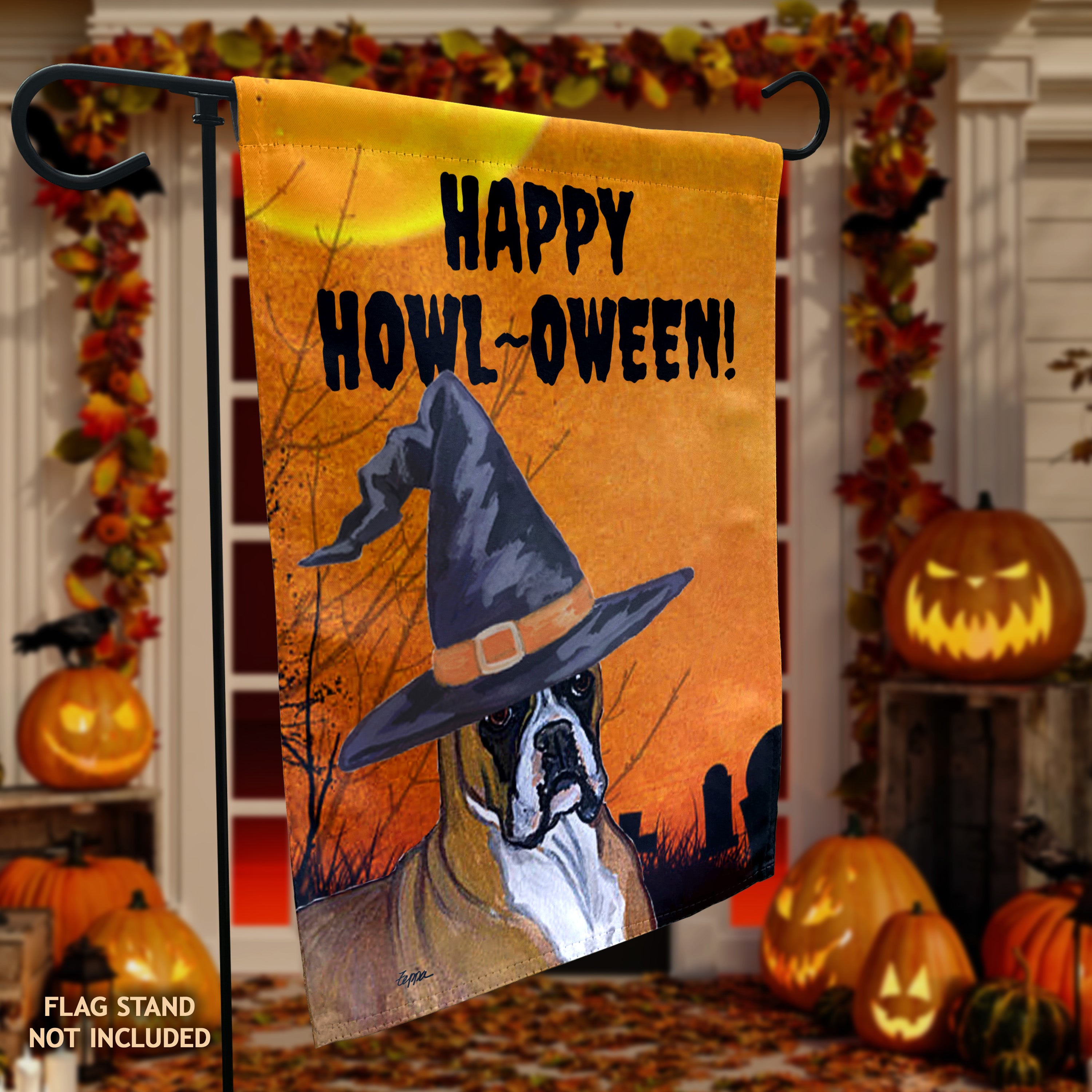 Boxer Lying Halloween Garden Flag