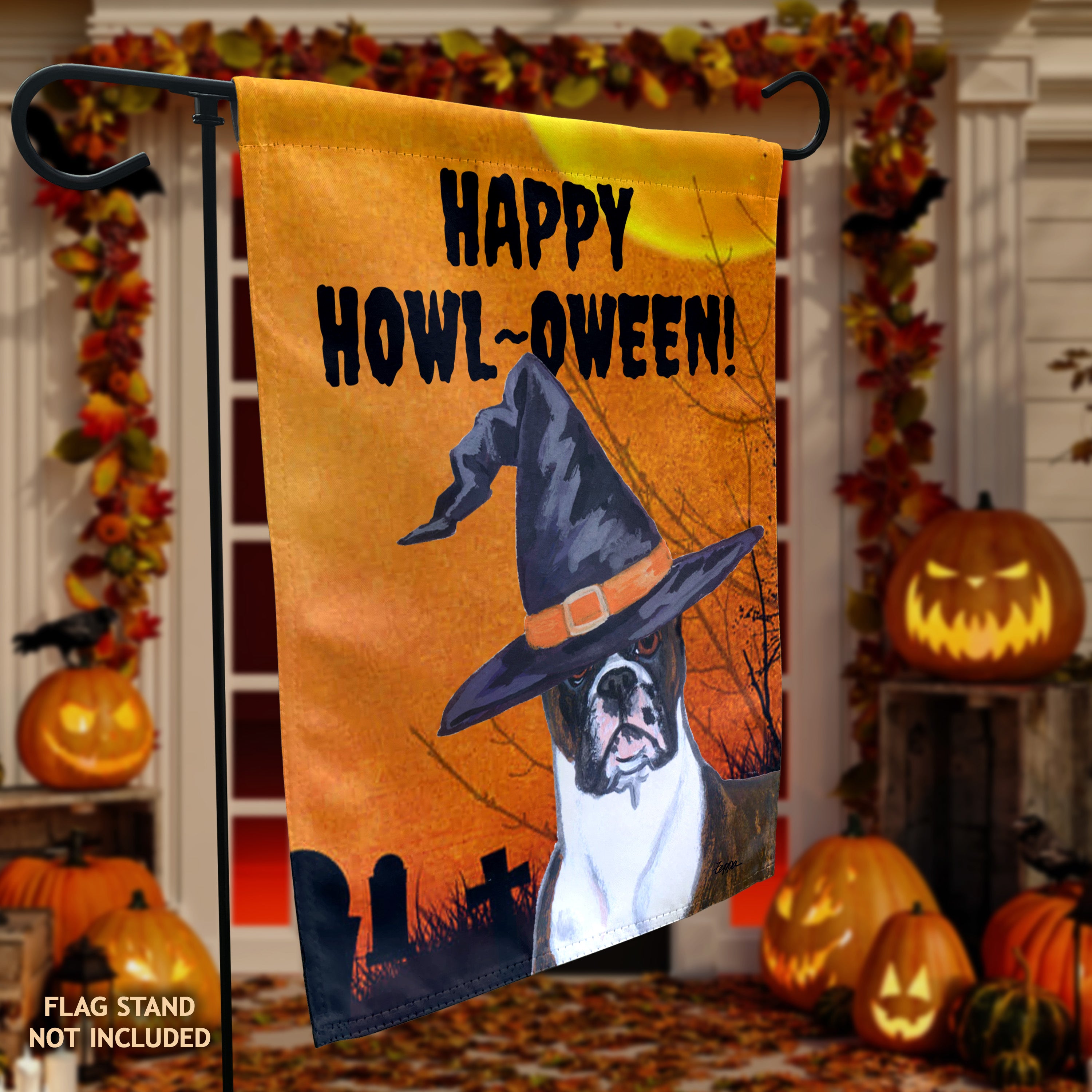 Boxer Standing Halloween Garden Flag