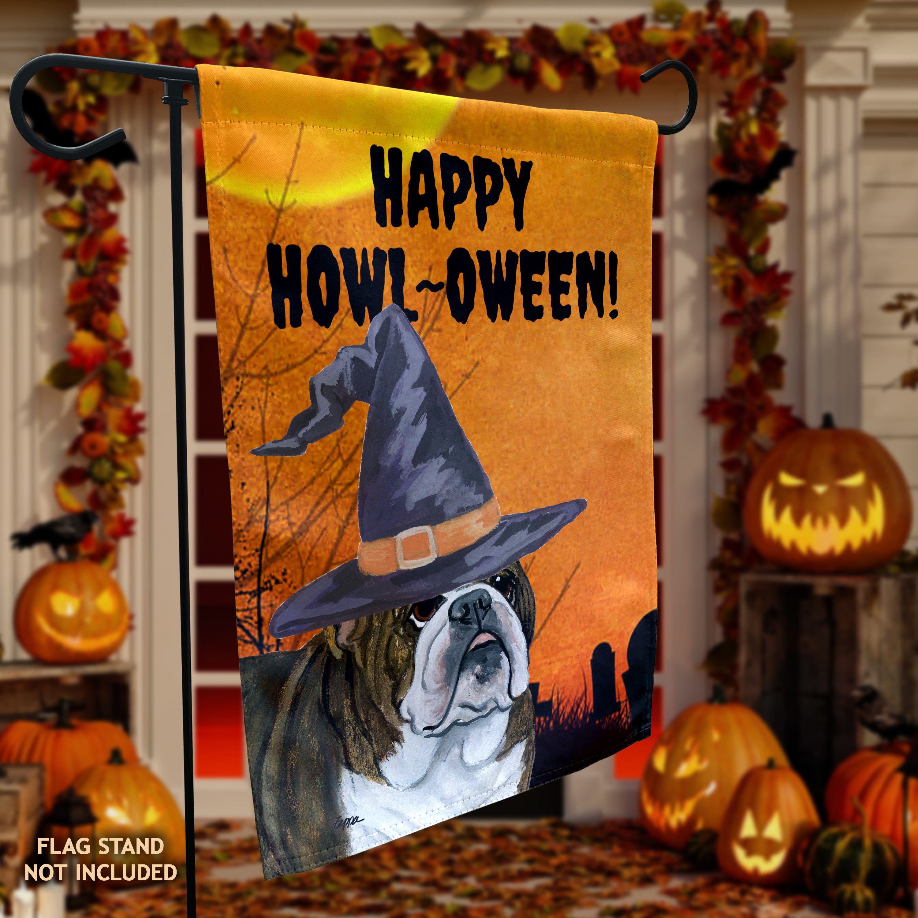 English Bulldog Halloween Garden Flag