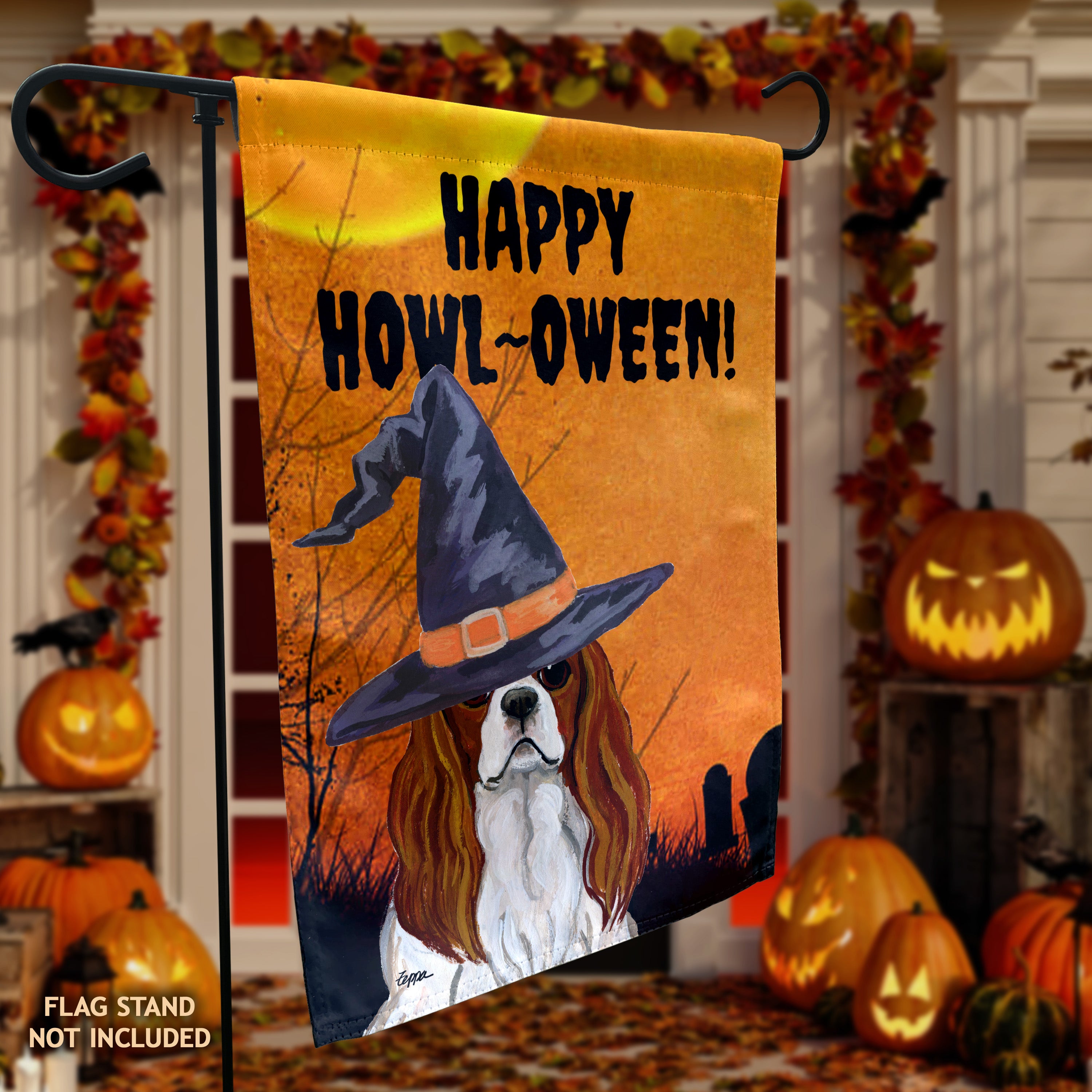 Cavalier King Charles Spaniel Halloween Garden Flag